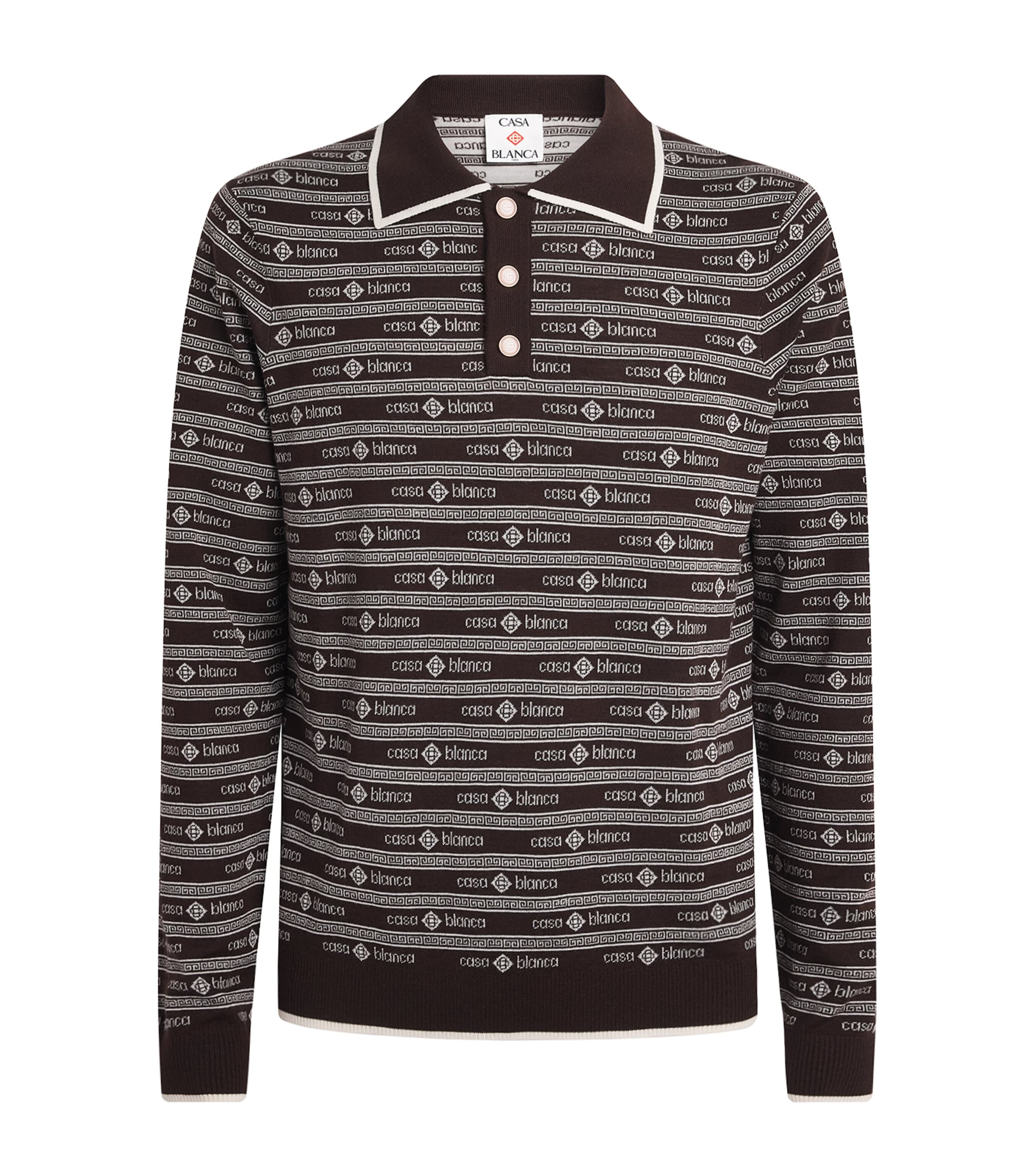 Casablanca Mens Merino Logo Jacquard Polo Sweater Dark Brown
