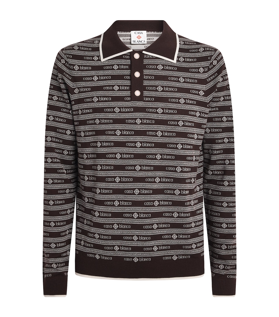 Casablanca Mens Merino Logo Jacquard Polo Sweater Dark Brown