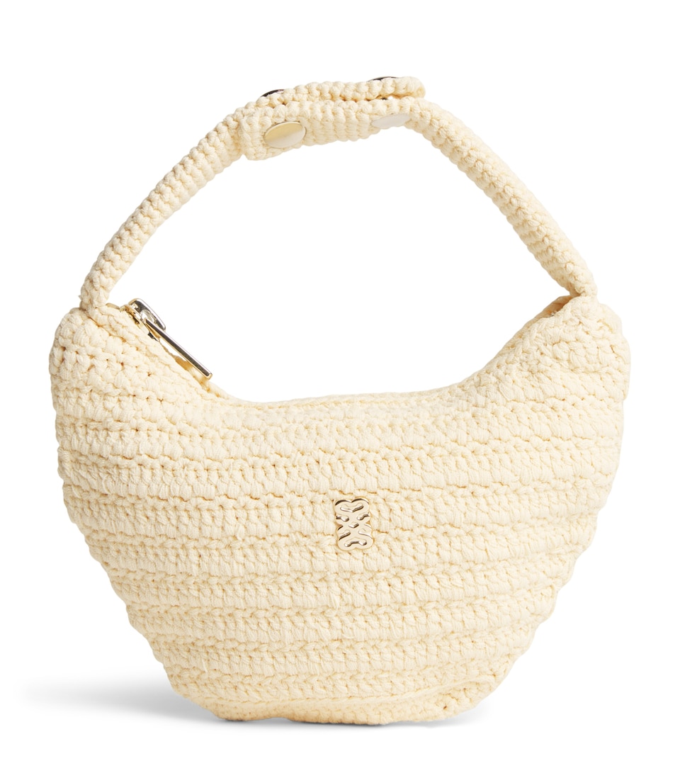 Sandro Paris Mini Crochet Top-Handle Bag Ecru