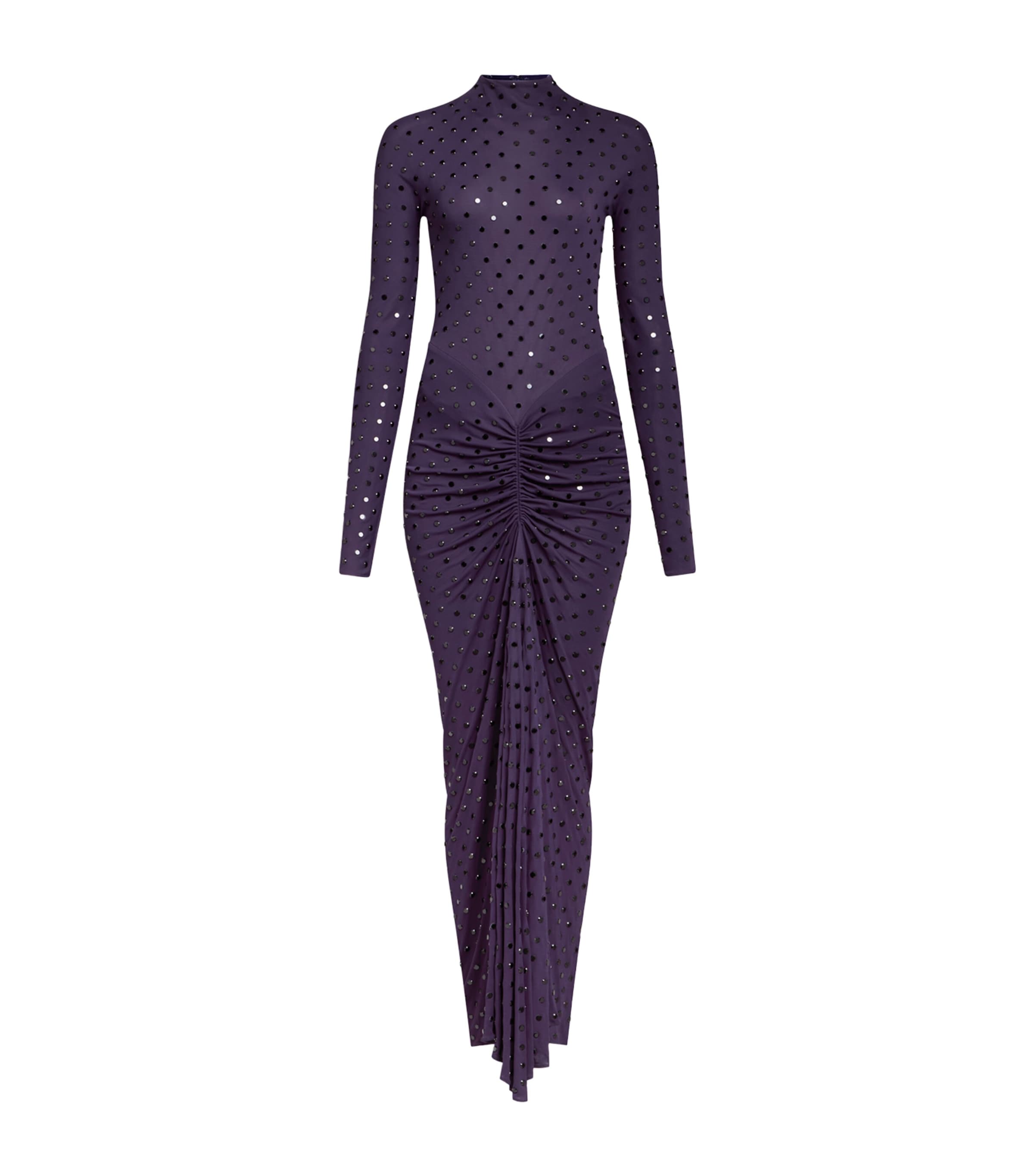 Alaïa Womens Draped Embellished Maxi Dress Aubergine/noir