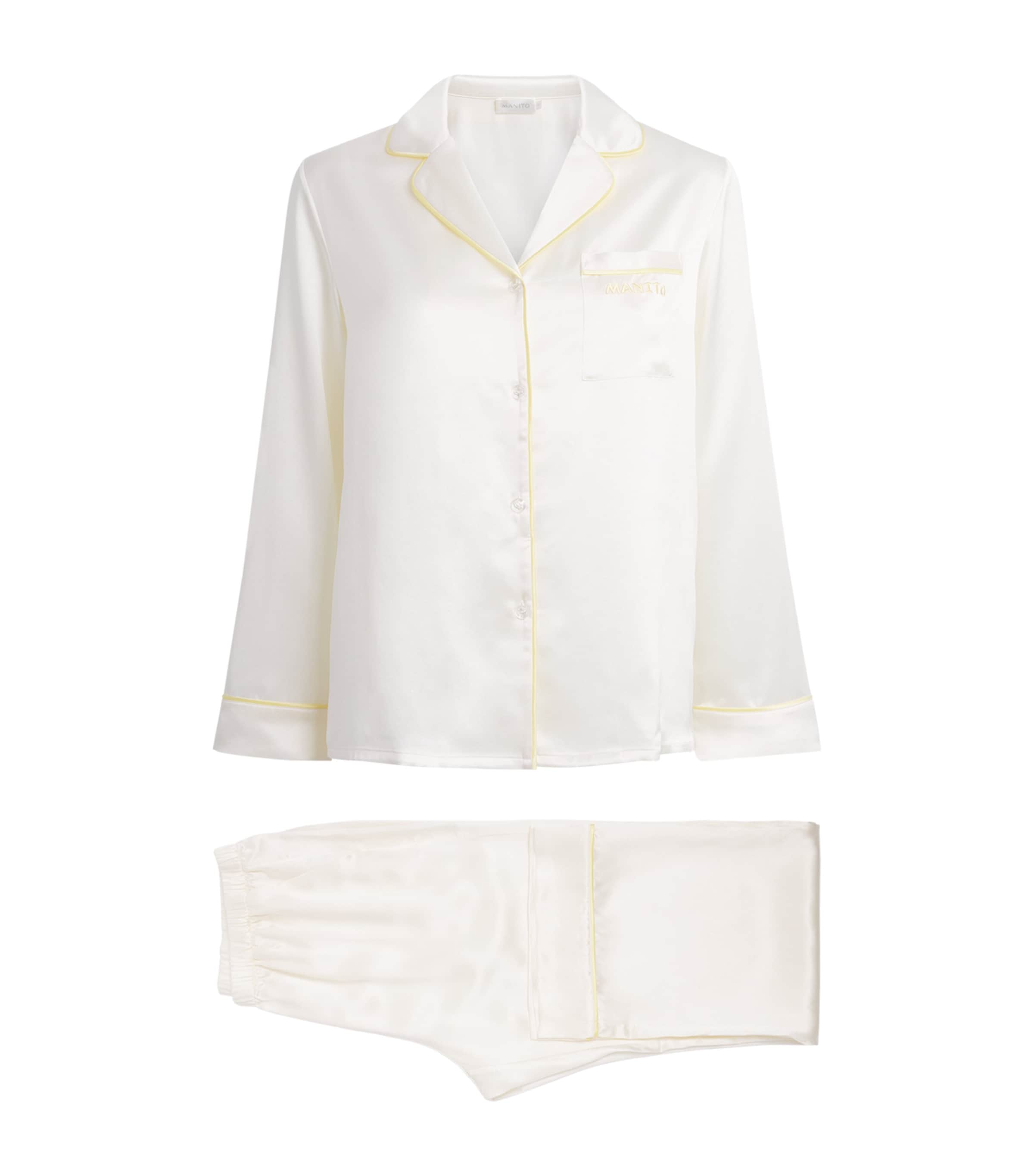 MANITO Womens Mulberry Silk Macaron Pyjamas Creamy White