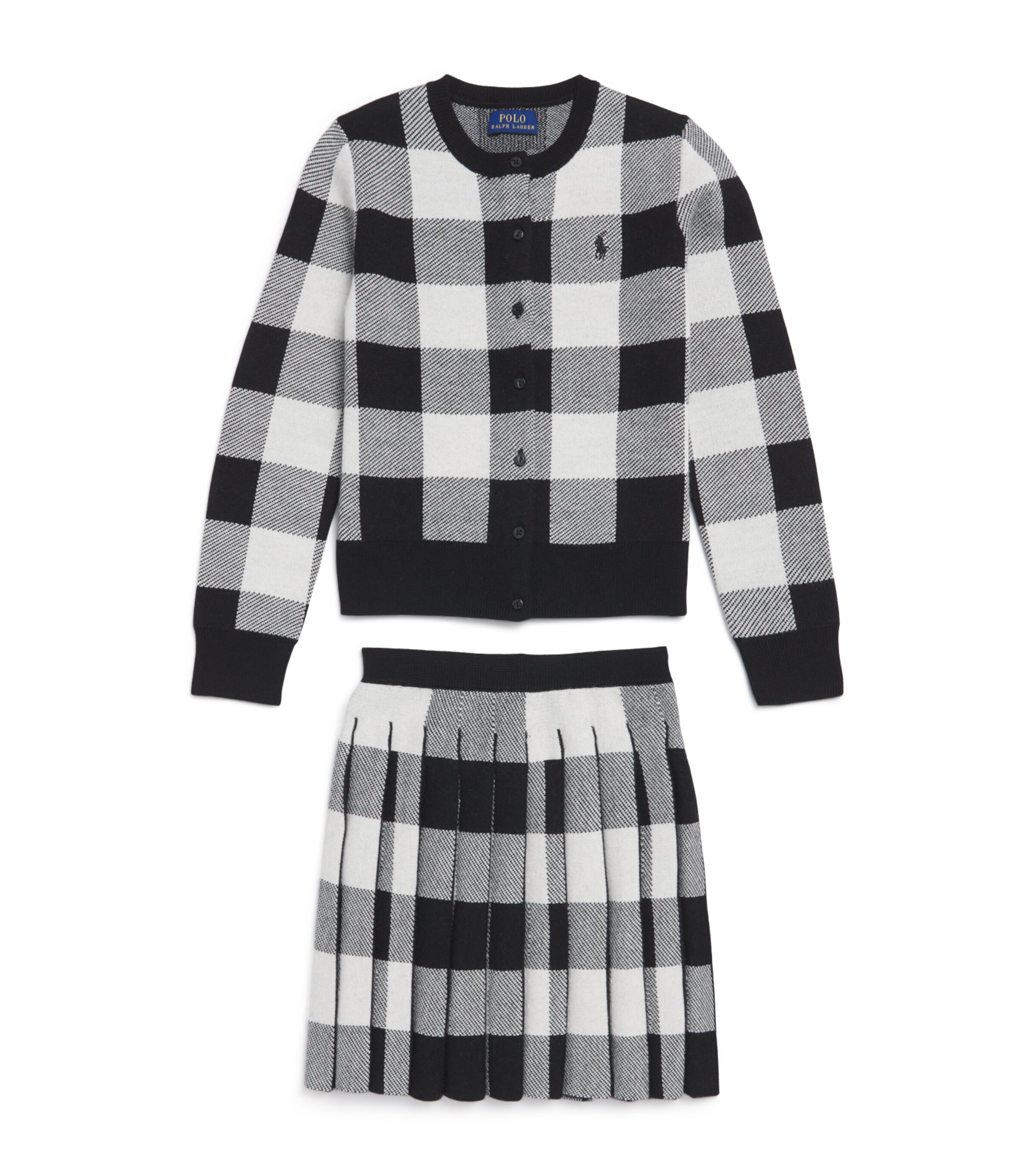 Wool Check Print Cardigan and Skirt Set (7-14 Years)