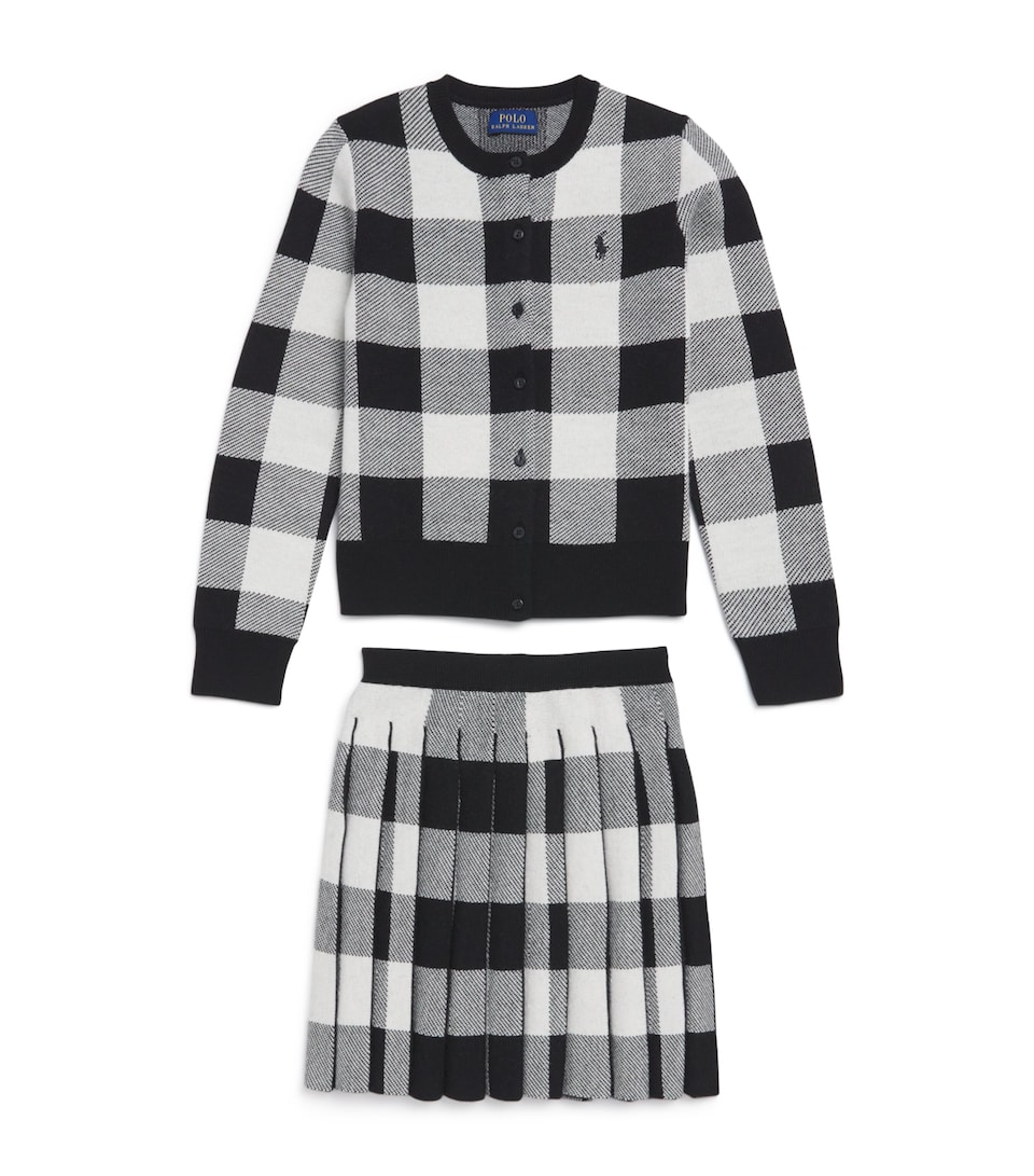 Wool Check Print Cardigan and Skirt Set (7-14 Years)