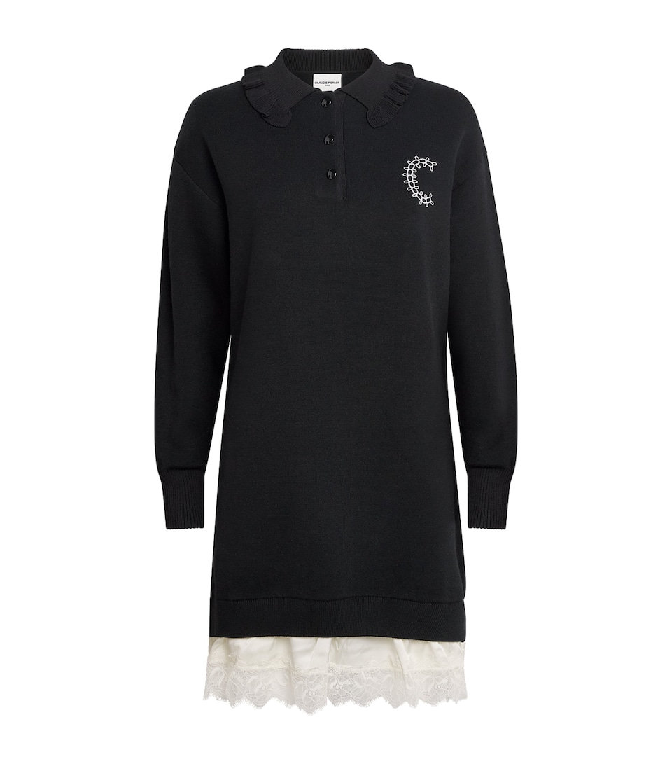 Claudie Pierlot Womens Lace-Trim Sweater Mini Dress Dual Color