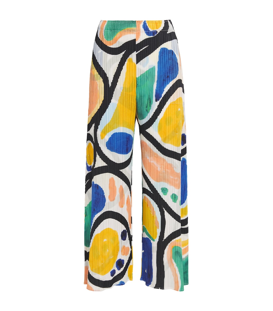 Pleats Please Issey Miyake Womens Printed Roll Wide Trousers