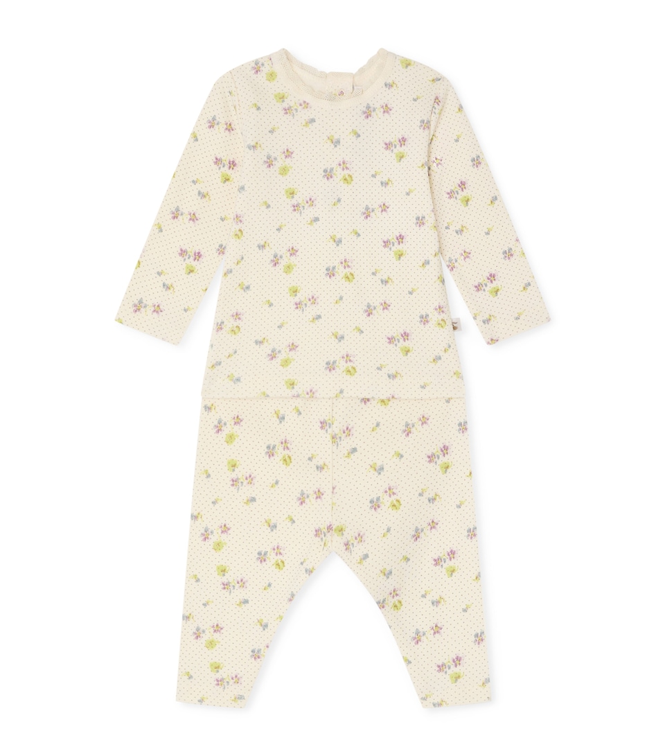 Bonpoint Cotton Floral Top and Trousers Set (1-18 Months) Fl Mauve Grise