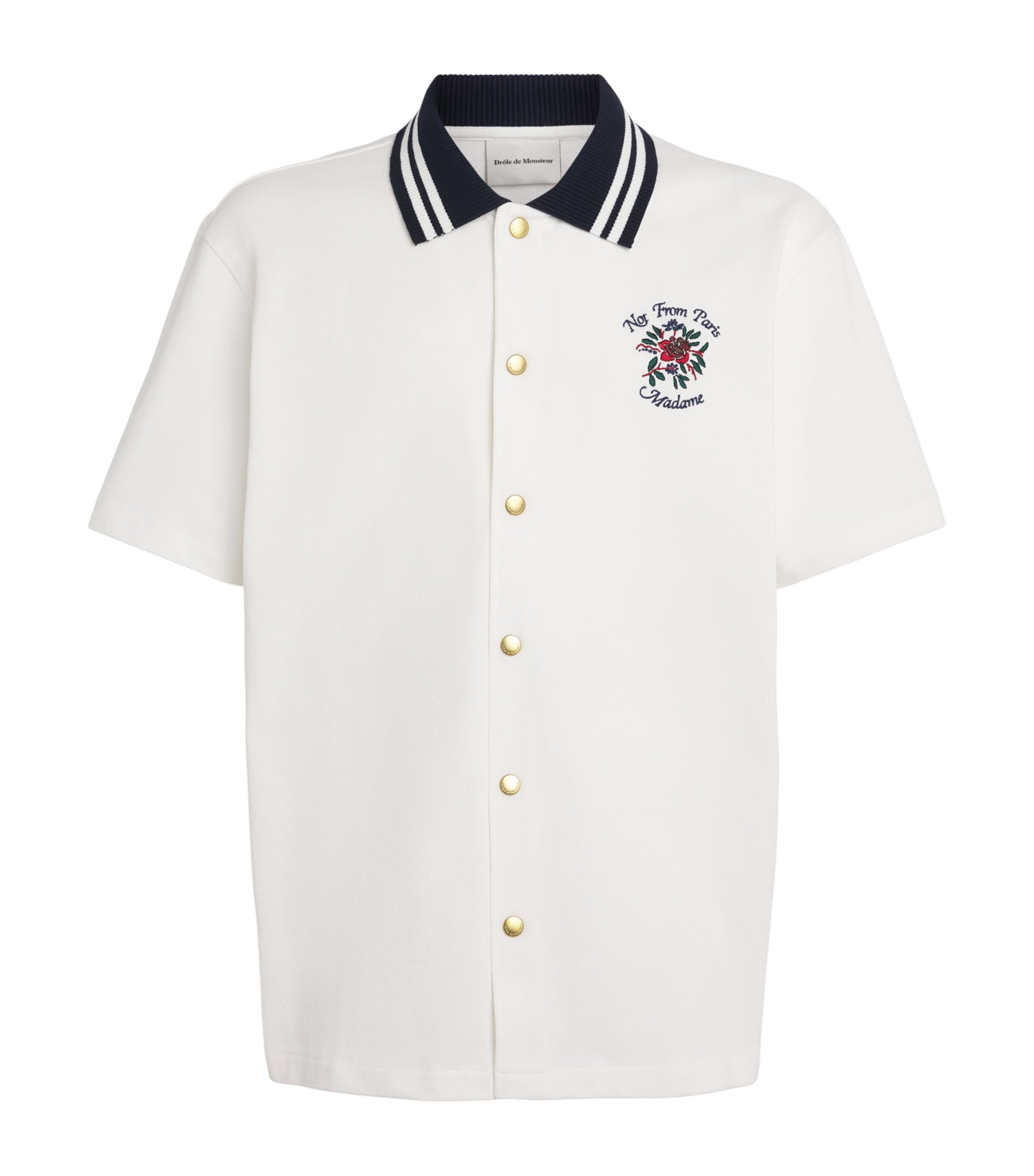 Drôle De Monsieur Mens Cotton Piqué Embroidered Shirt Off White