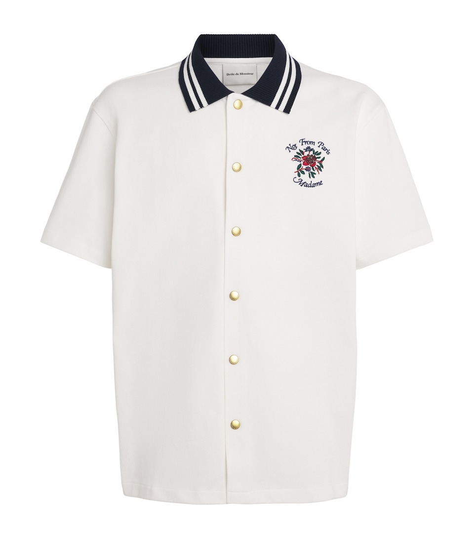 Drôle De Monsieur Mens Cotton Piqué Embroidered Shirt Off White