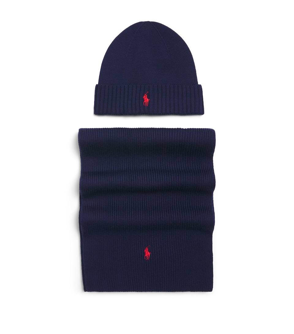 Polo Ralph Lauren Wool Polo Pony Beanie and Scarf Gift Set Hunter Navy