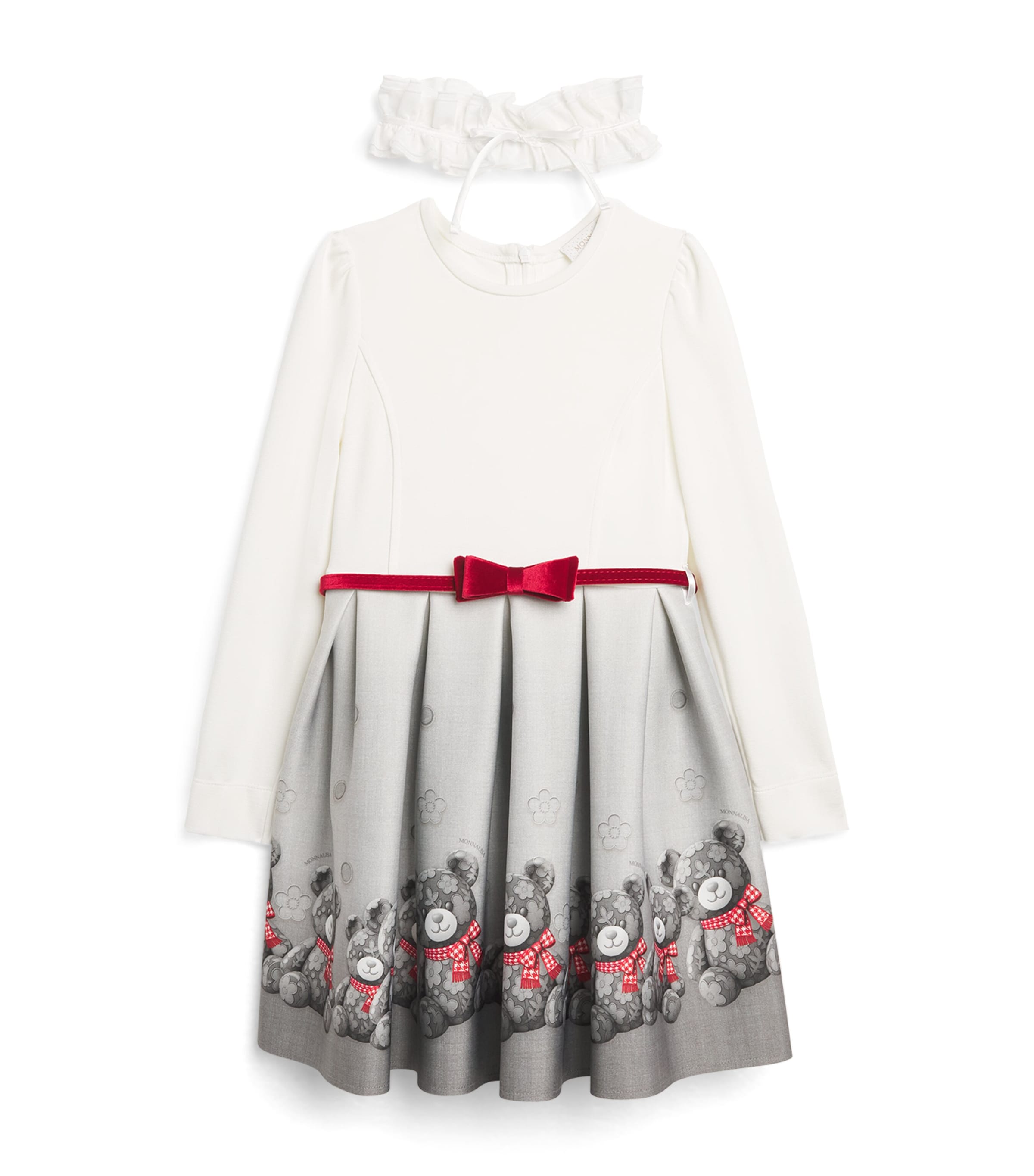 Monnalisa Teddy Print Dress (24 Months - 8 Years) Grigio Medio