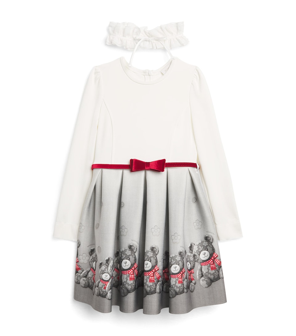 Monnalisa Teddy Print Dress (24 Months - 8 Years) Grigio Medio