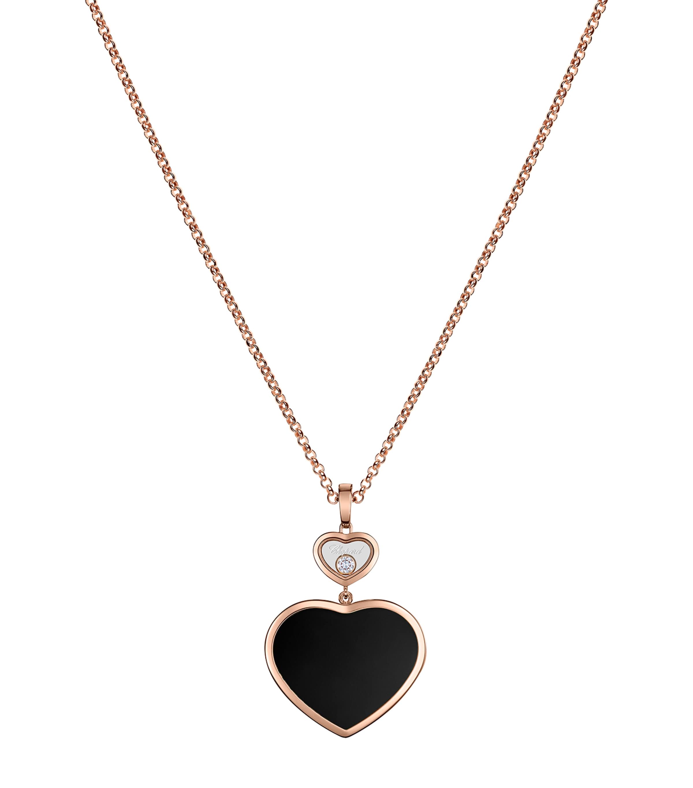 Rose Gold, Diamond and Onyx Happy Hearts Pendant Necklace