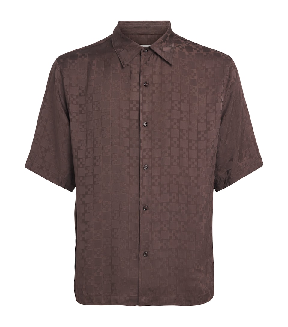 Sandro Paris Mens Jacquard Cross Short-Sleeve Shirt Chocolate