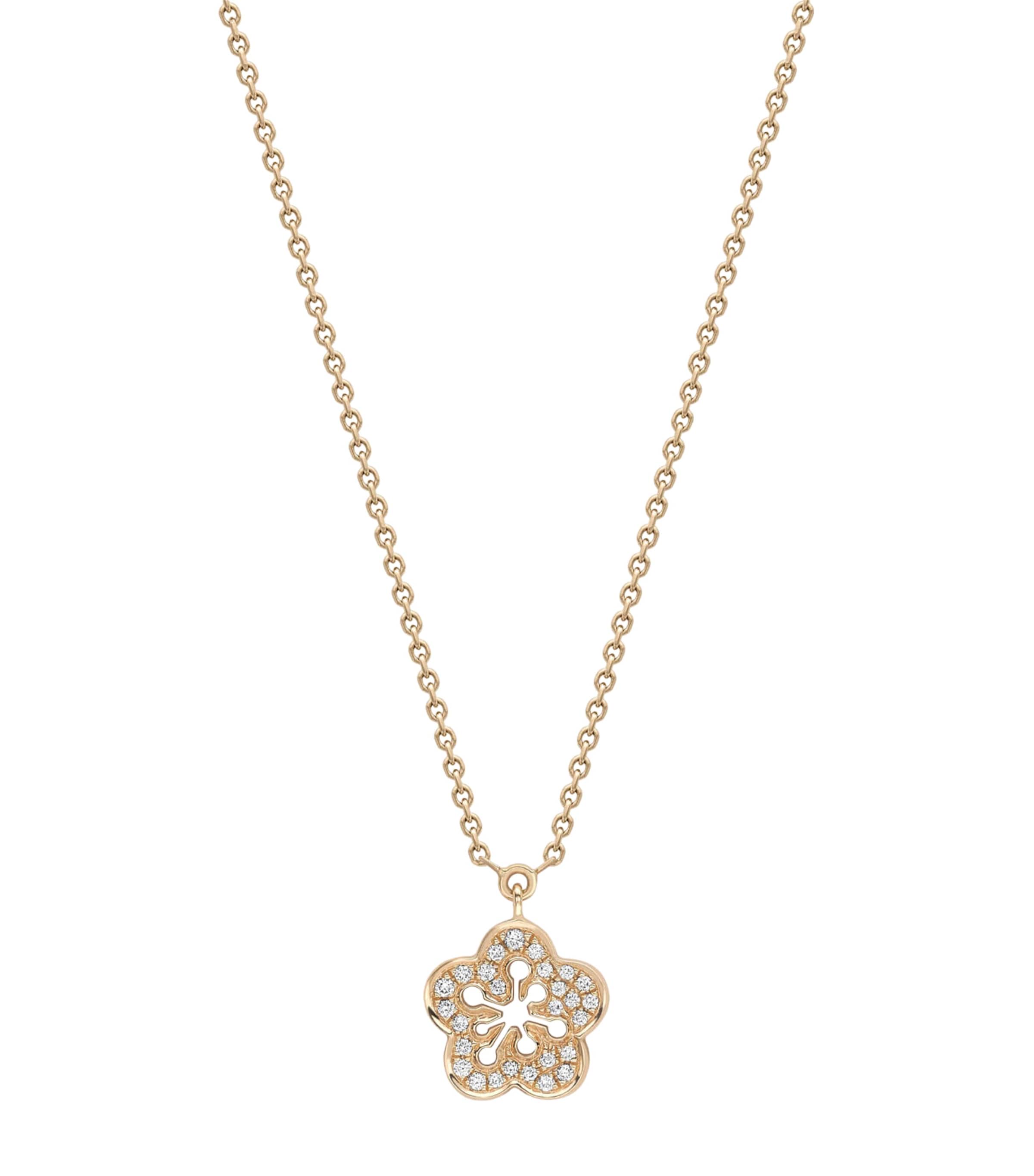 Boodles Mini Rose Gold and Diamond Blossom Pendant Necklace Rose Gold