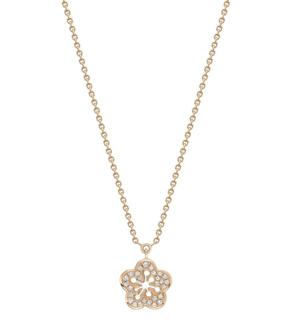 Boodles Mini Rose Gold and Diamond Blossom Pendant Necklace Rose Gold