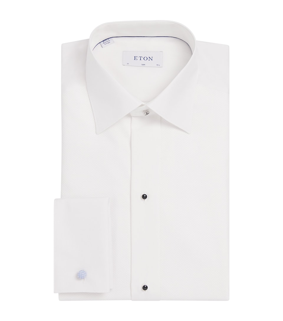 Cotton Pique-Front Slim Shirt