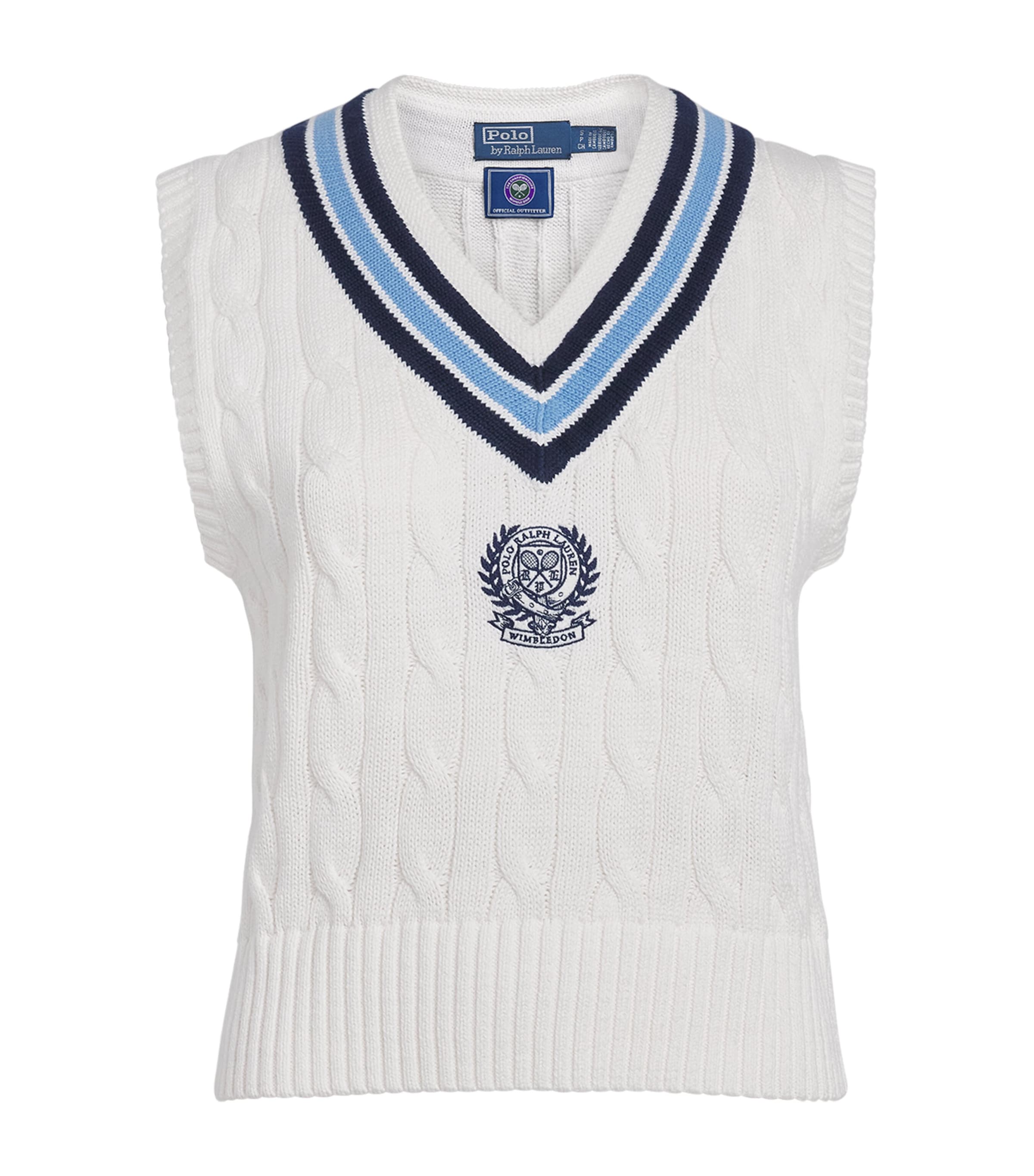 Polo Ralph Lauren Womens x Wimbledon Cable-Knit Sweater Vest Cream Combo