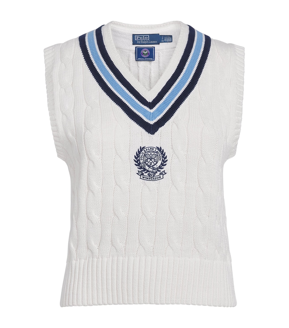 Polo Ralph Lauren Womens x Wimbledon Cable-Knit Sweater Vest Cream Combo