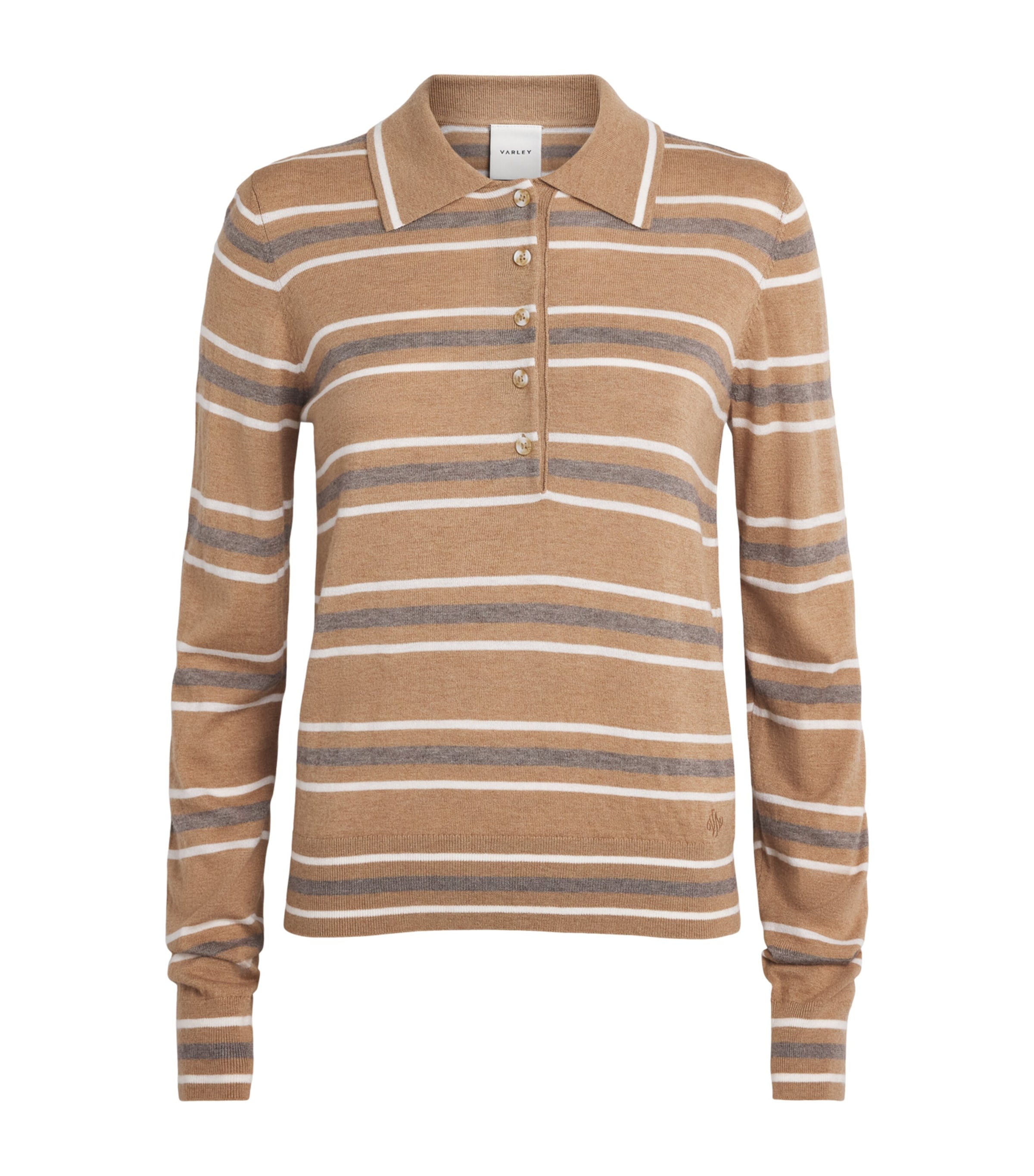 Varley Womens Stripe Mayra Polo Sweater Camel