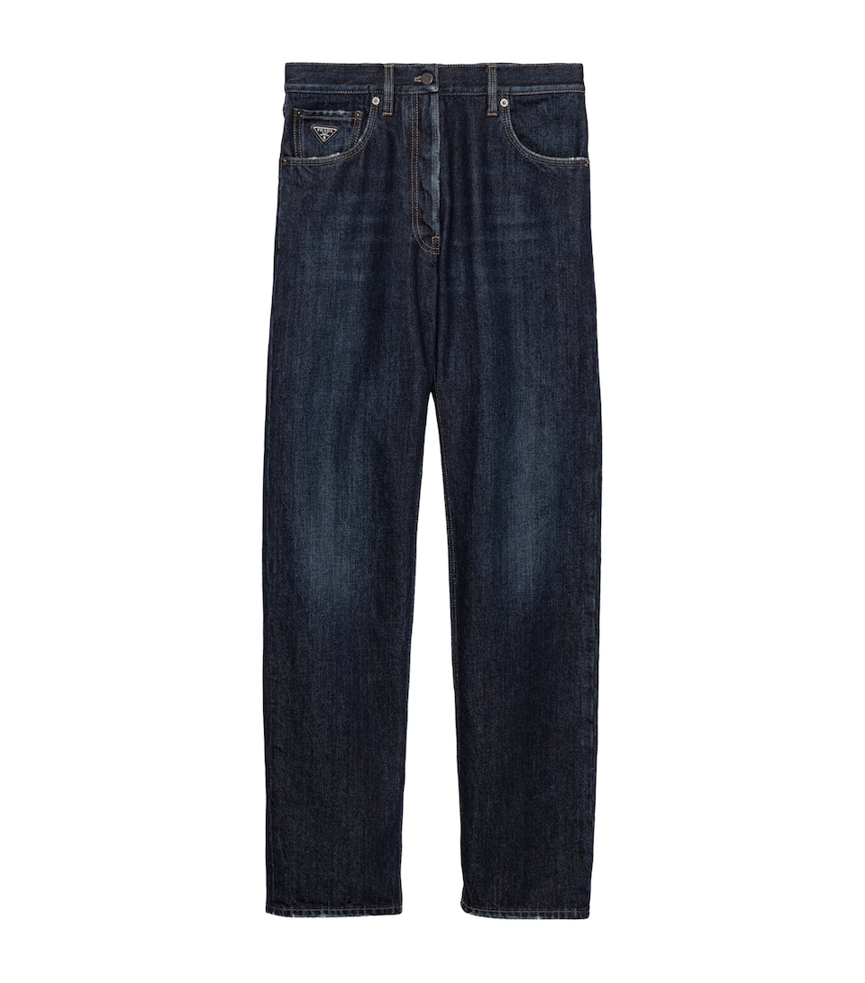 Prada Womens High-Waist Straight Jeans Blue