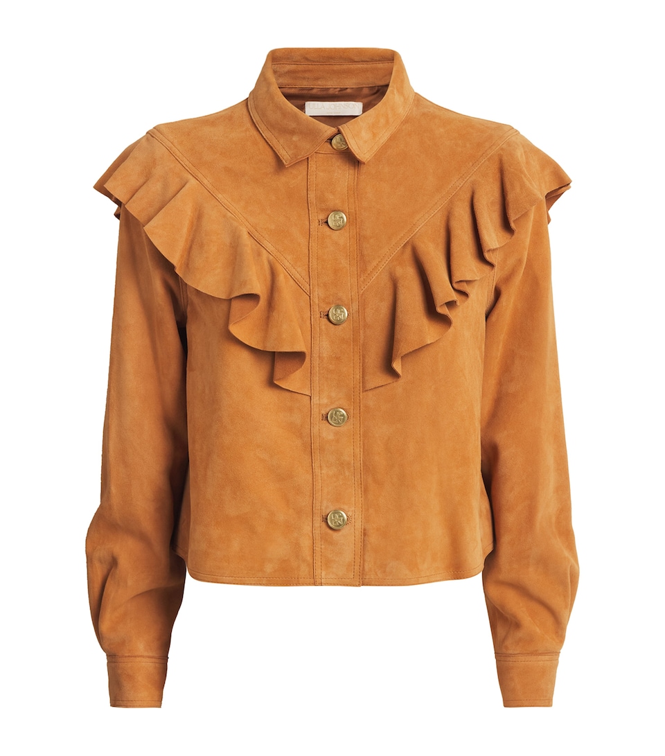 Ulla Johnson Womens Ruffled Matilde Suede Jacket Cognac