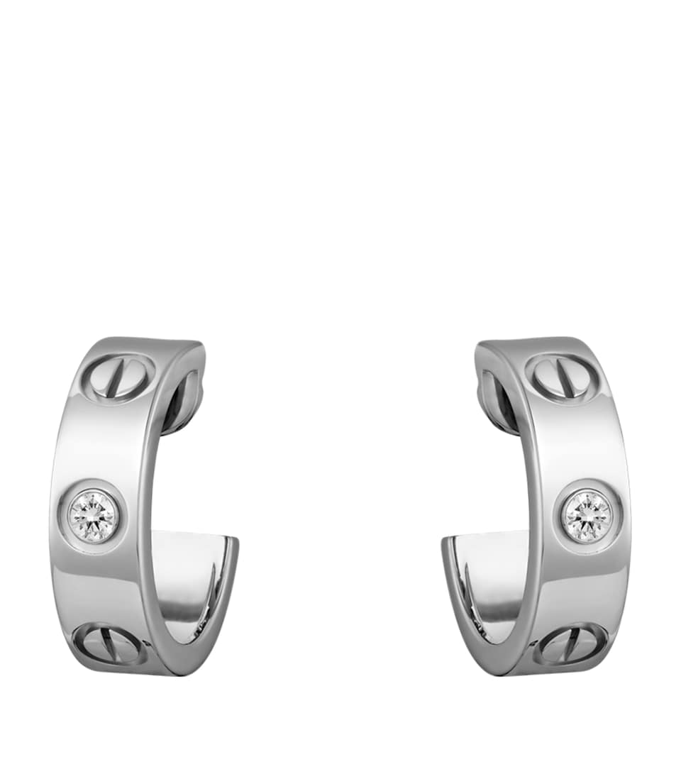 White Gold and Diamond LOVE Hoop Earrings