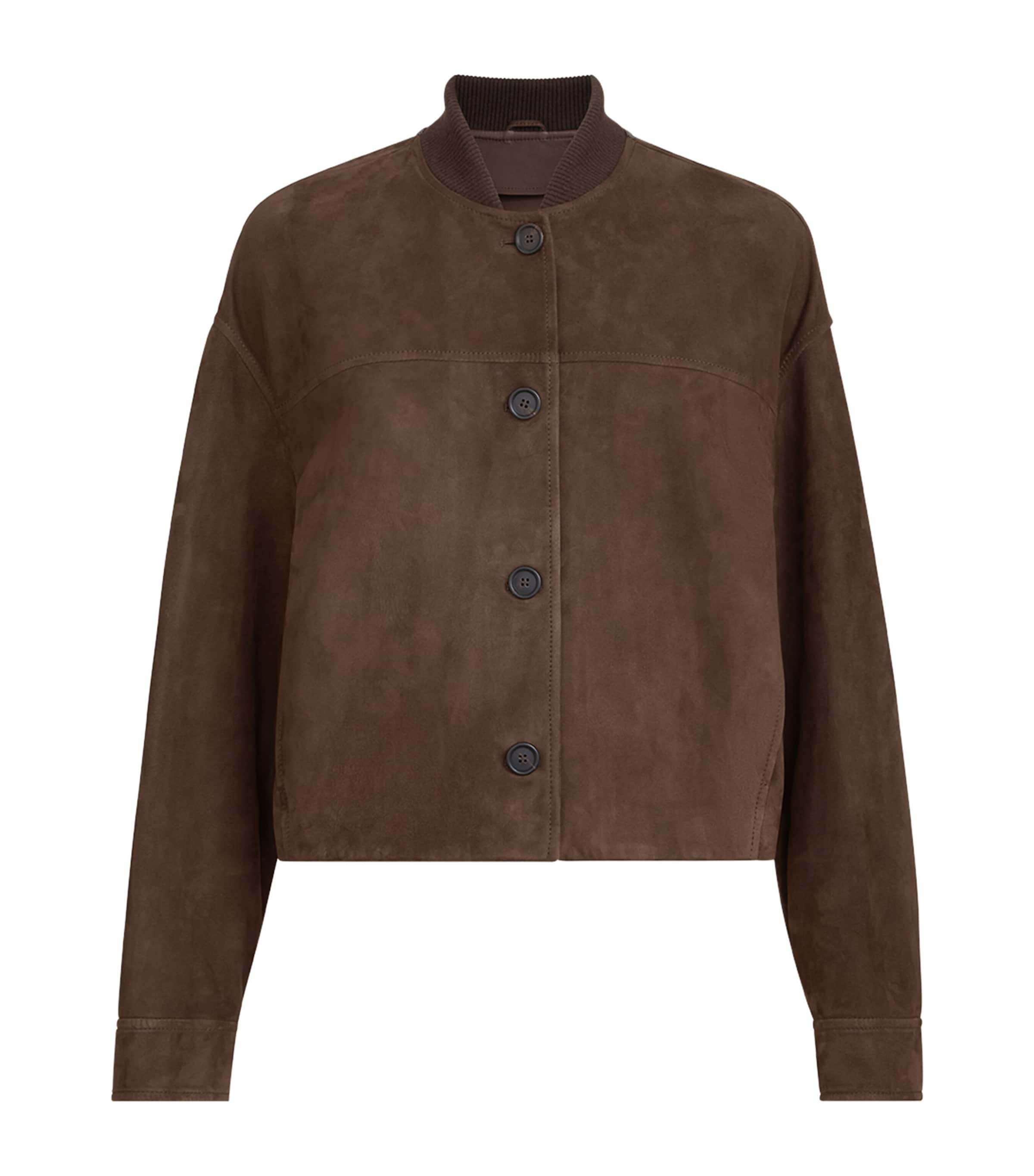 Brunello Cucinelli Womens Suede Monili Bomber Jacket Brown