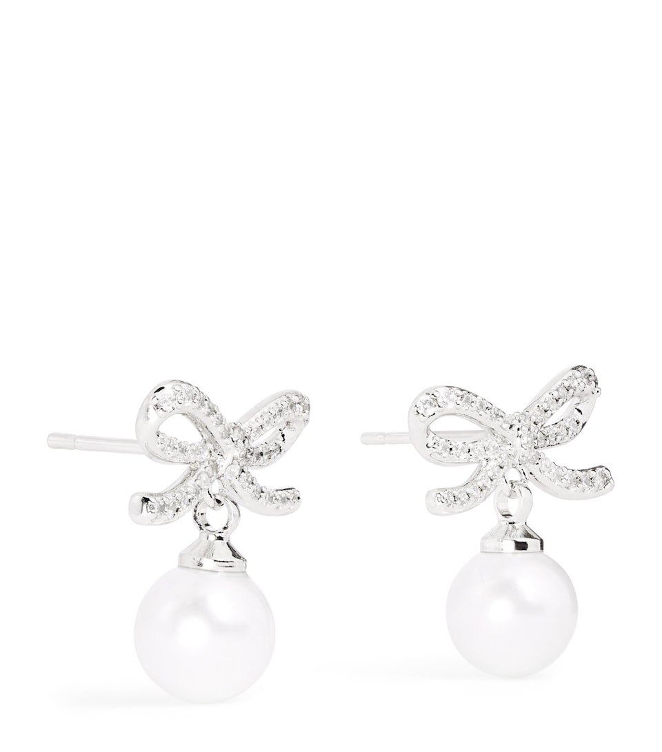 Crystal and Faux Pearl Bow Drop Earrings