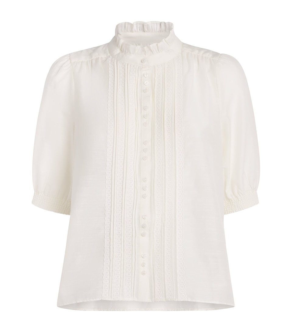 ME+EM Womens Cotton-Silk Pintuck Blouse Soft White