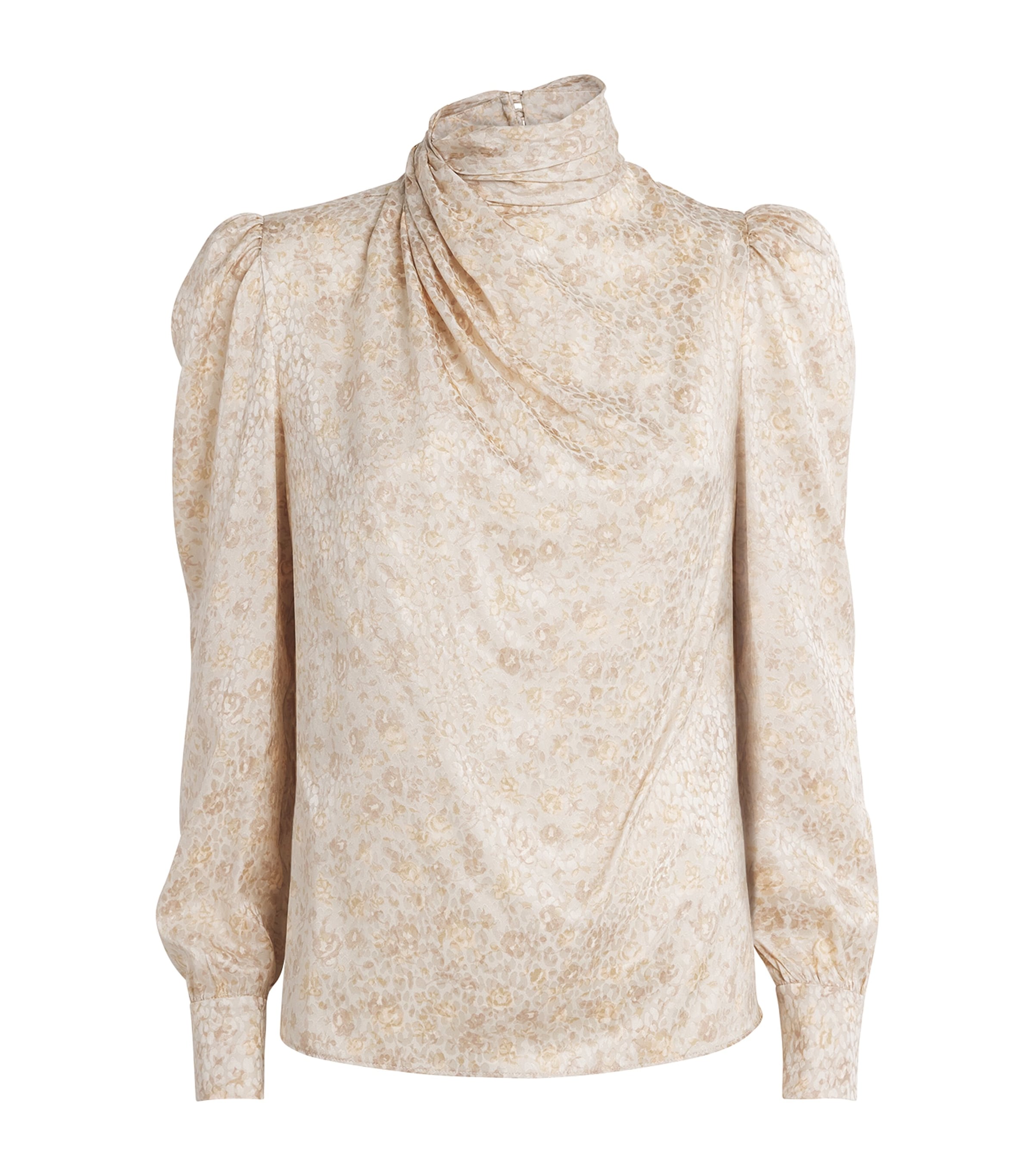 Silk Jacquard High-Neck Blouse