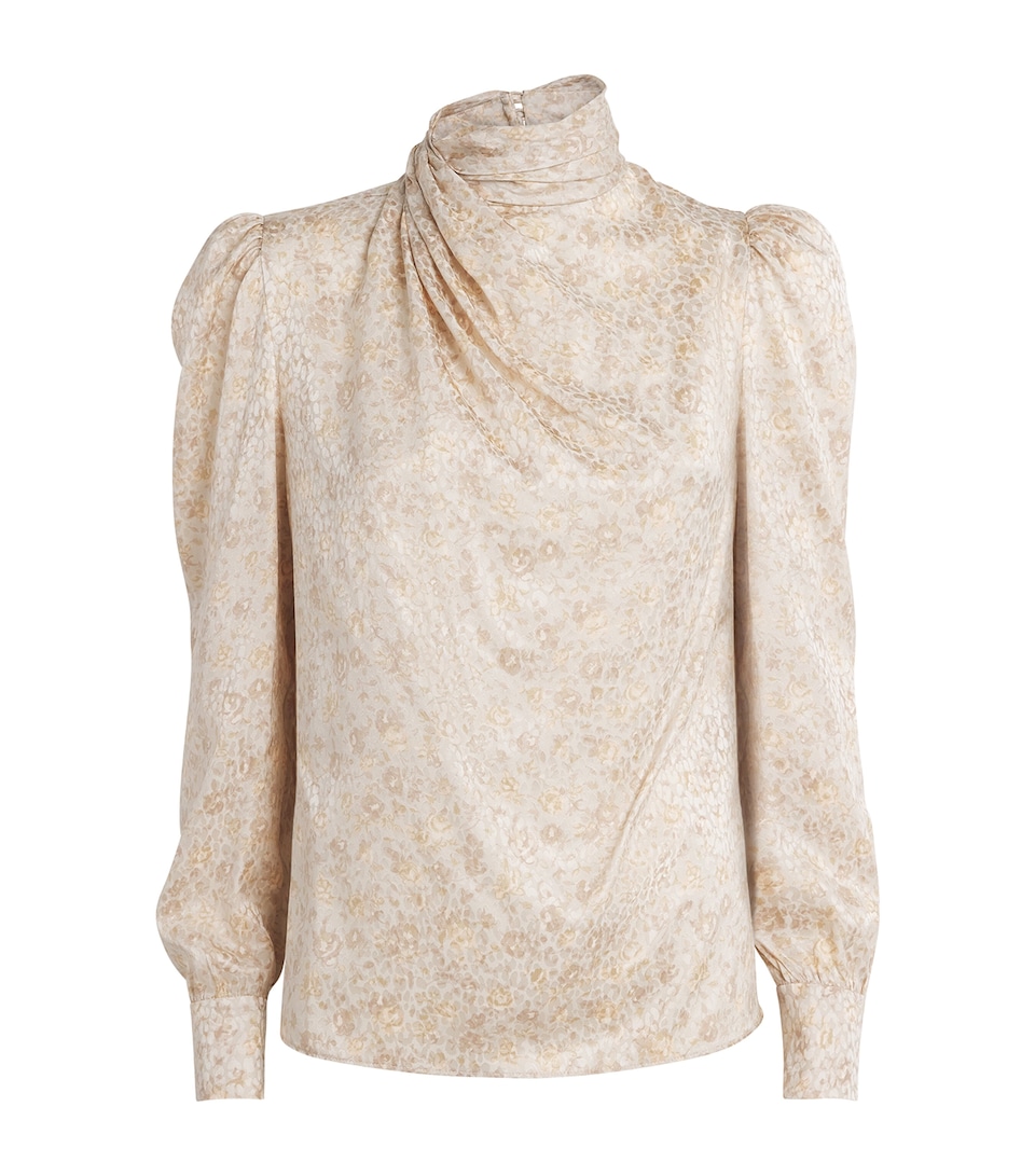 Silk Jacquard High-Neck Blouse