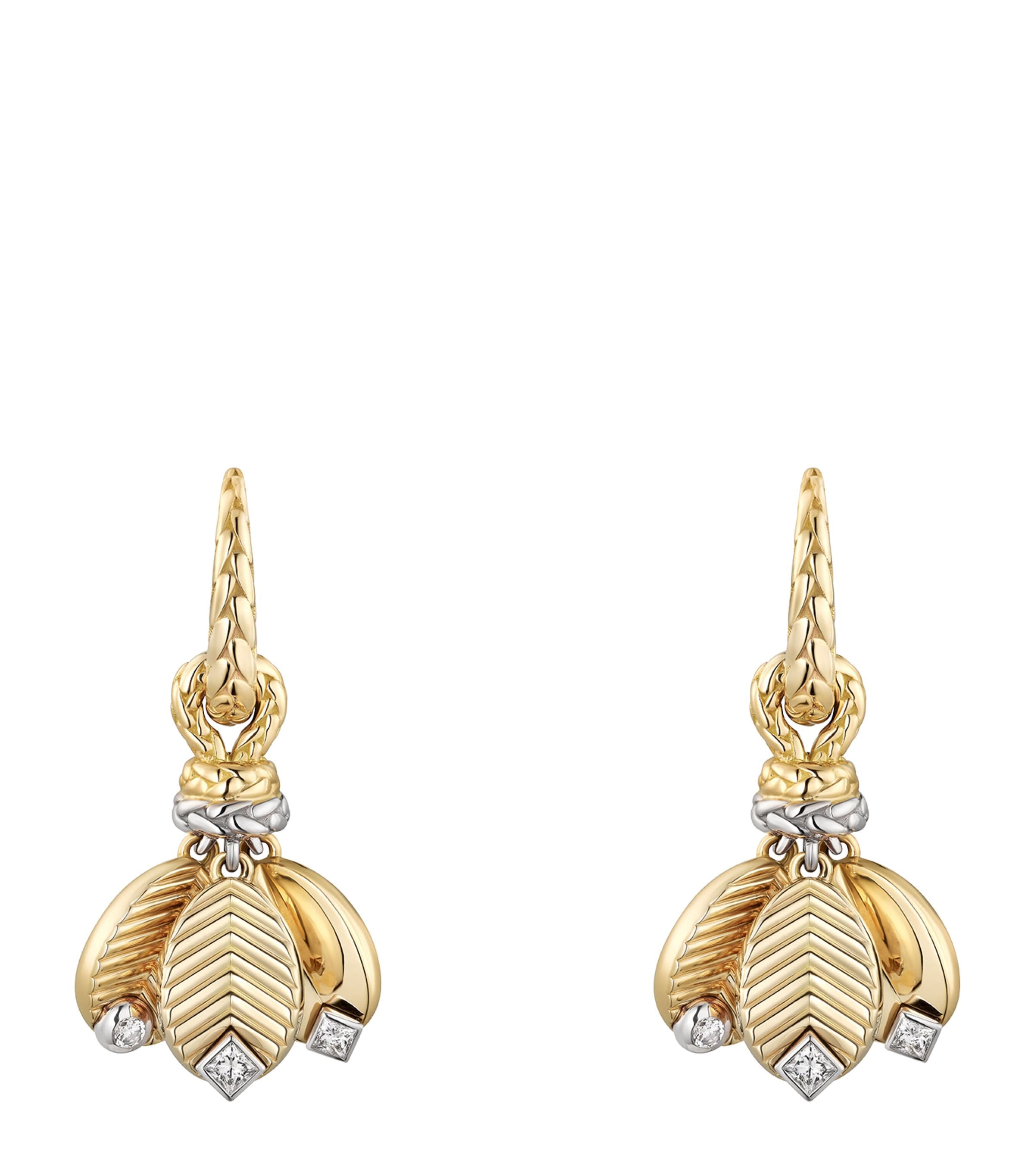 Yellow Gold, White Gold and Diamond Grain de Café Earrings
