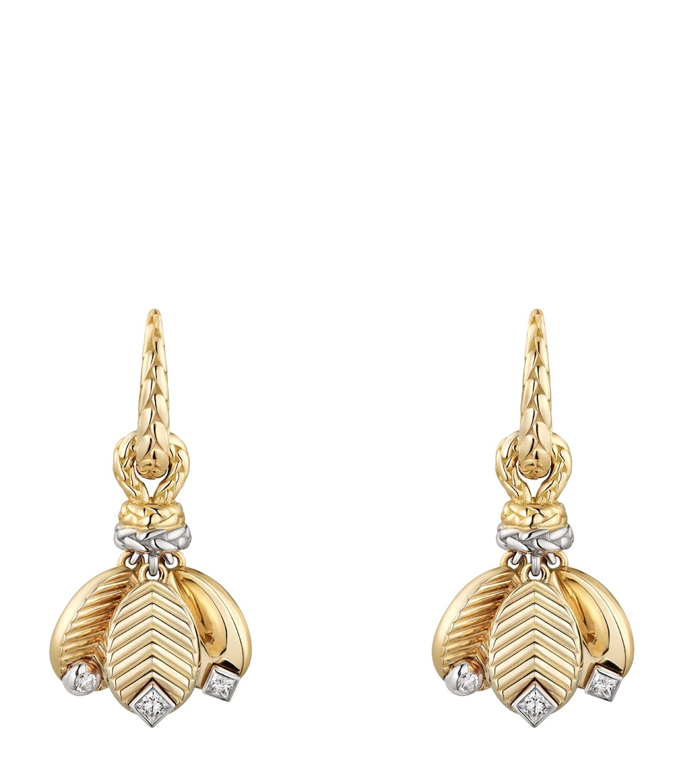 Yellow Gold, White Gold and Diamond Grain de Café Earrings