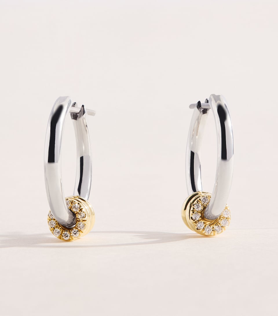Spinelli Kilcollin Sterling Silver, Yellow Gold and Diamond Ara Deux Hoop Earrings Sterling Silver