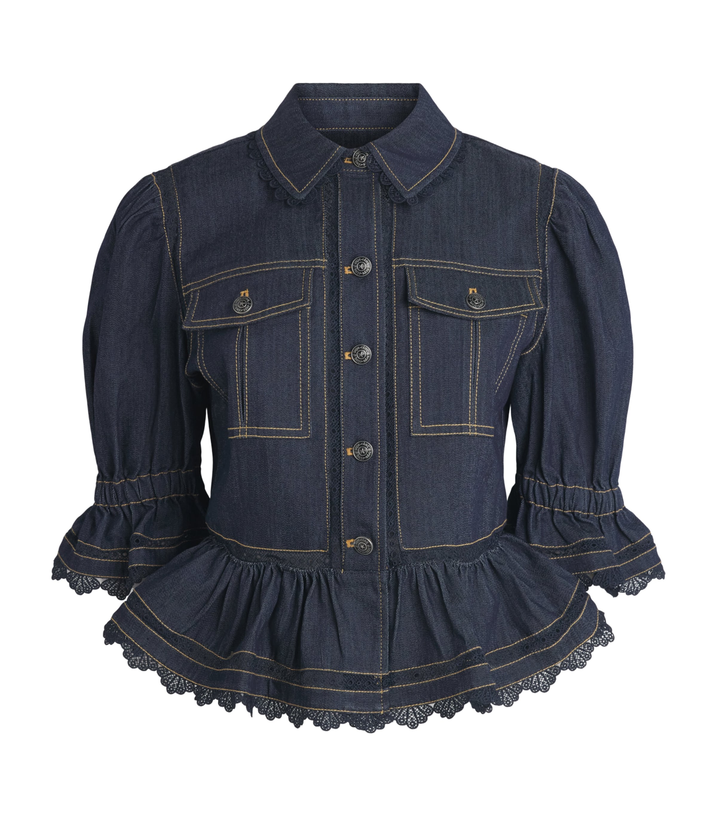 Cinq A Sept Womens Guipure Lace-Trim Sylvia Jacket Indigo