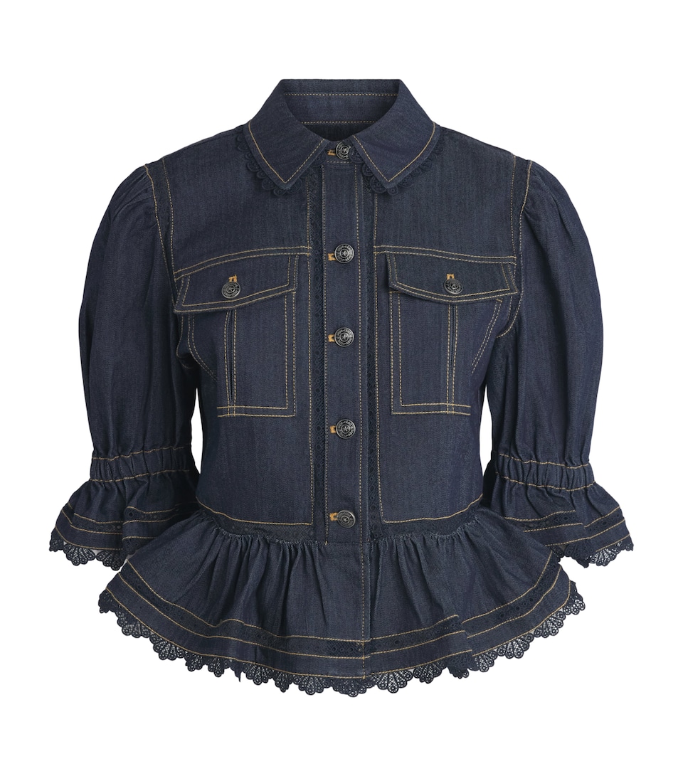 Cinq A Sept Womens Guipure Lace-Trim Sylvia Jacket Indigo