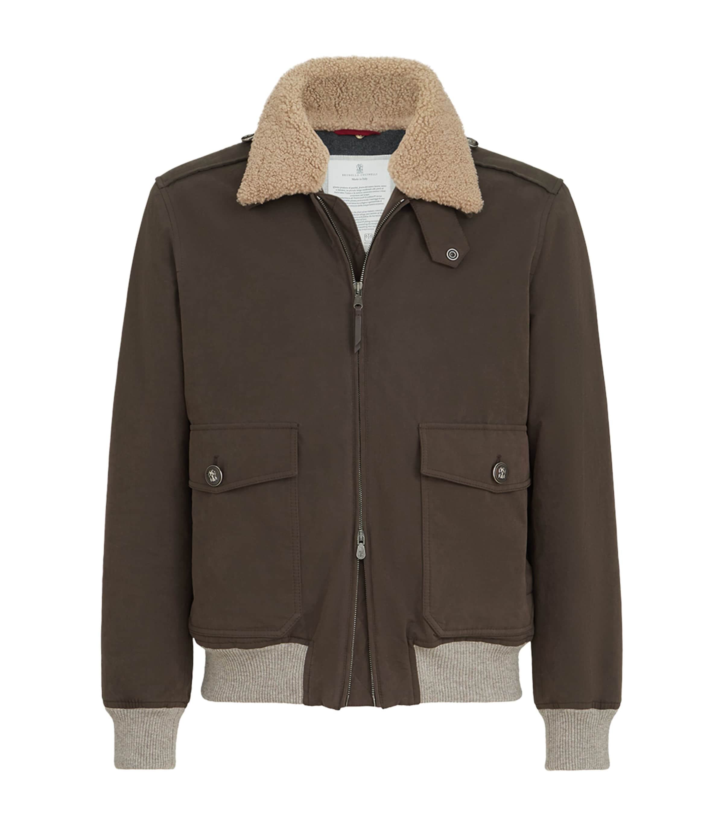 Brunello Cucinelli Mens Waxed Techno-Cotton Bomber Jacket