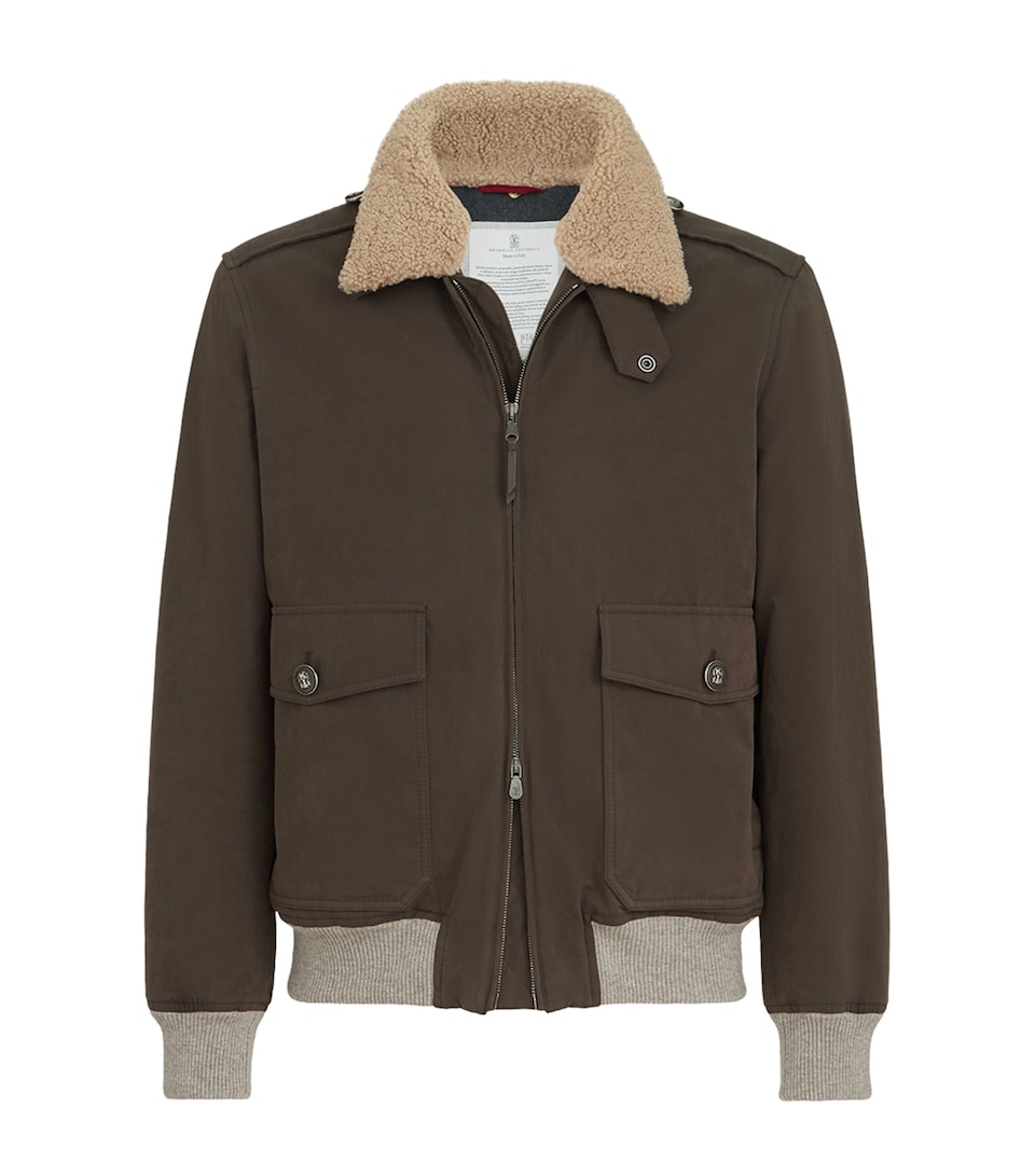 Brunello Cucinelli Mens Waxed Techno-Cotton Bomber Jacket
