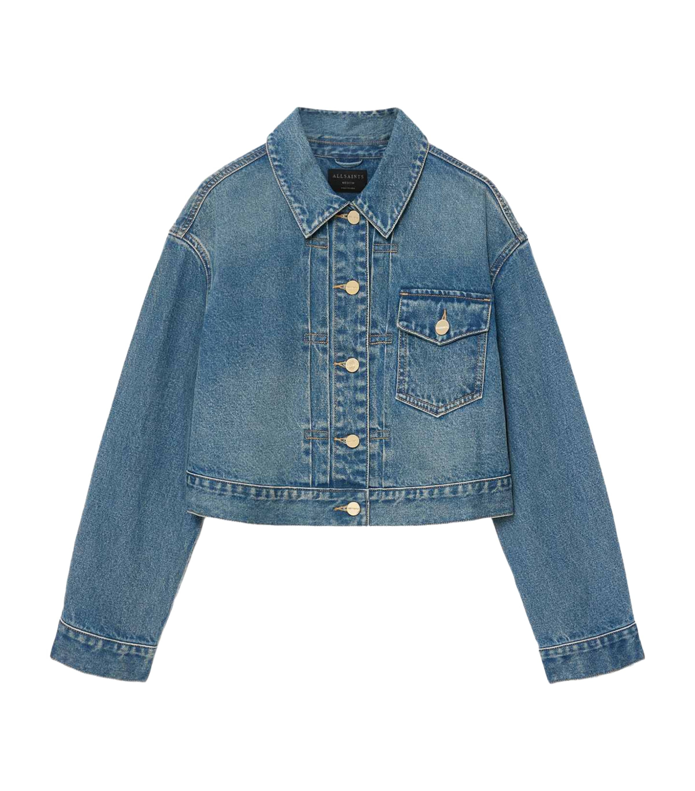 AllSaints Womens Blink Cropped Denim Jacket Tinted Indigo
