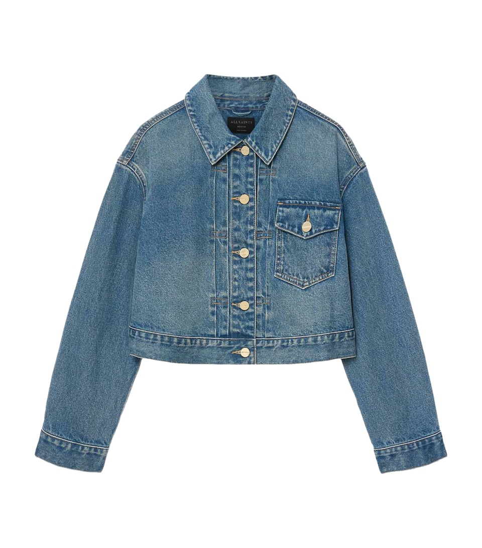 AllSaints Womens Blink Cropped Denim Jacket Tinted Indigo