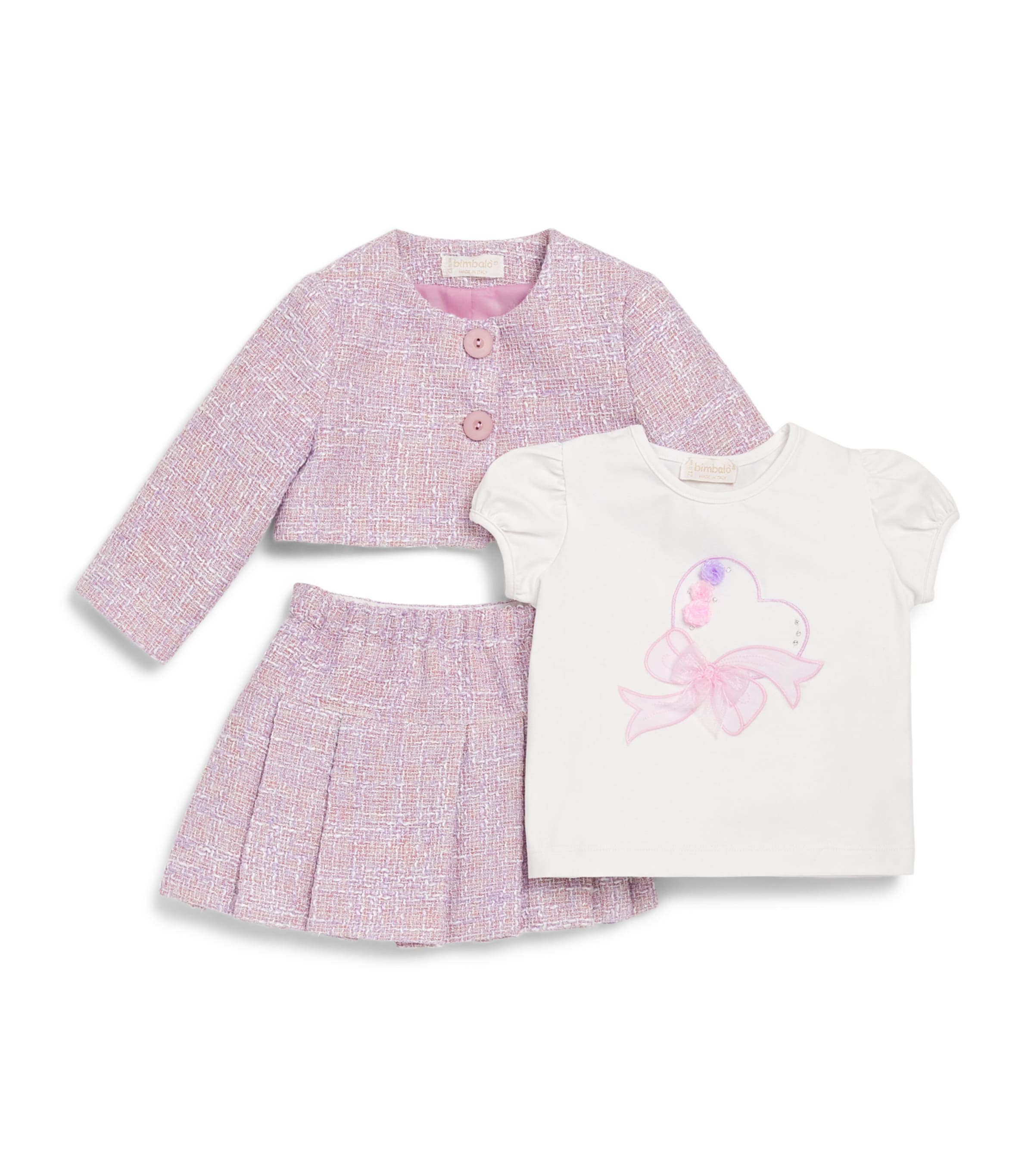 Bimbalo Tweed Jacket, T-Shirt and Skirt Set (3-24 Months) Fuxfuxia