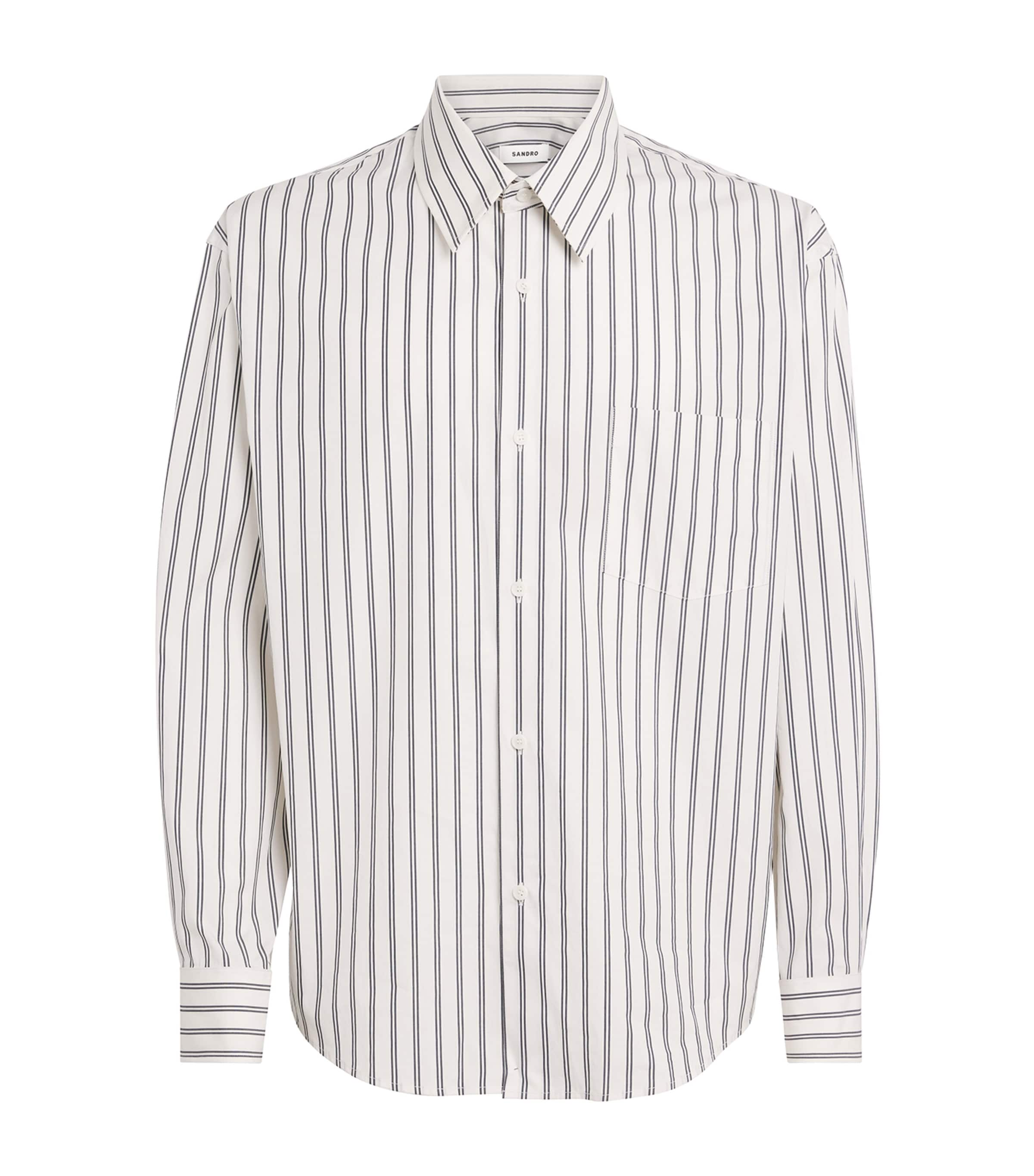 Sandro Paris Mens Cotton Stripe Shirt White / Navy