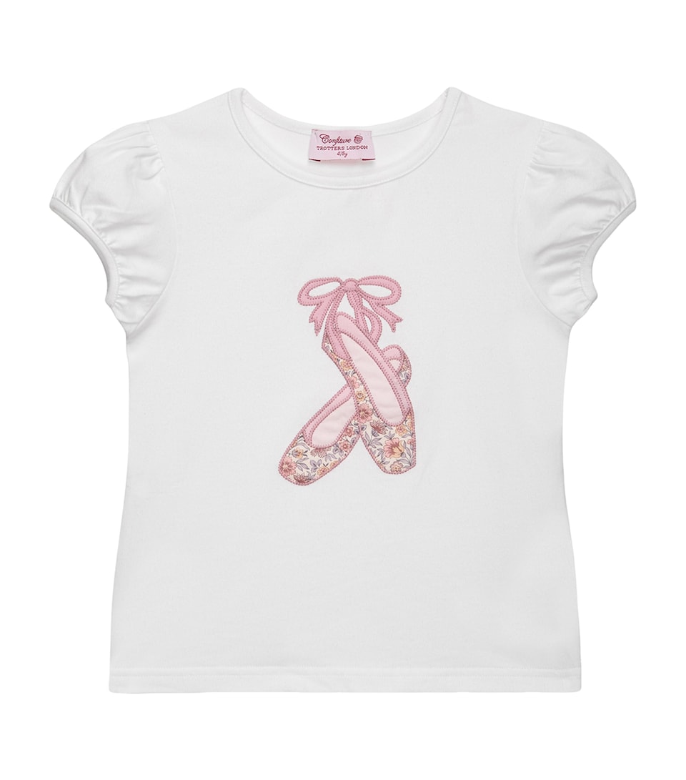 Trotters Stretch-Cotton Carnation Ballet-Shoe T-Shirt (2-5 Years) White
