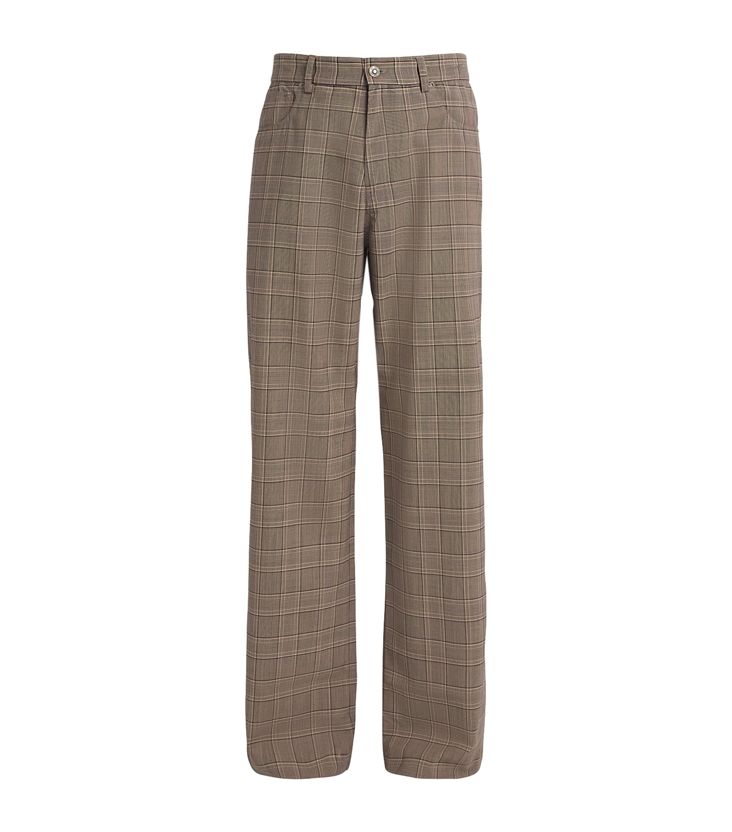 Virgin Wool-Blend Check Trousers