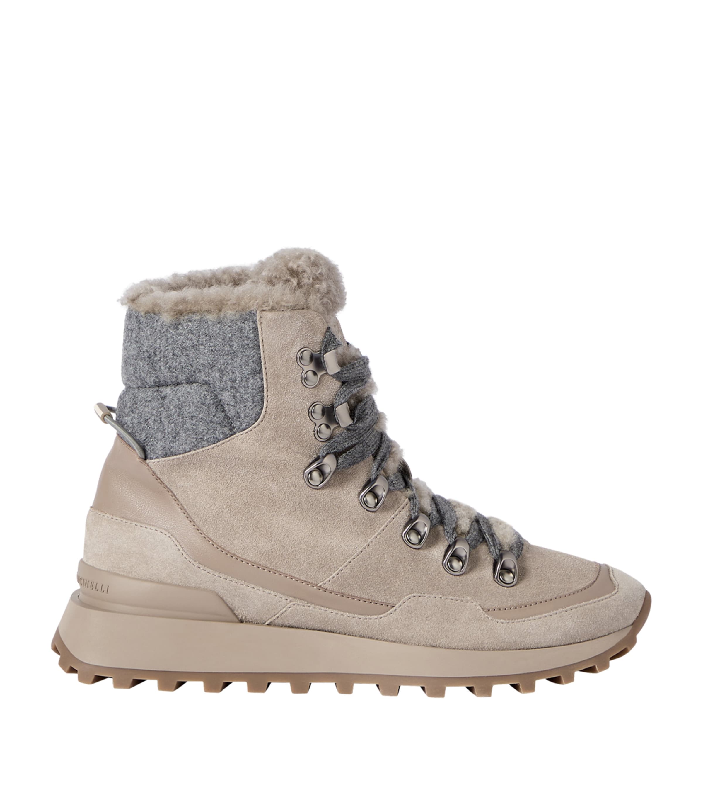 Brunello Cucinelli Suede Shearling-Trim Hiking Boots