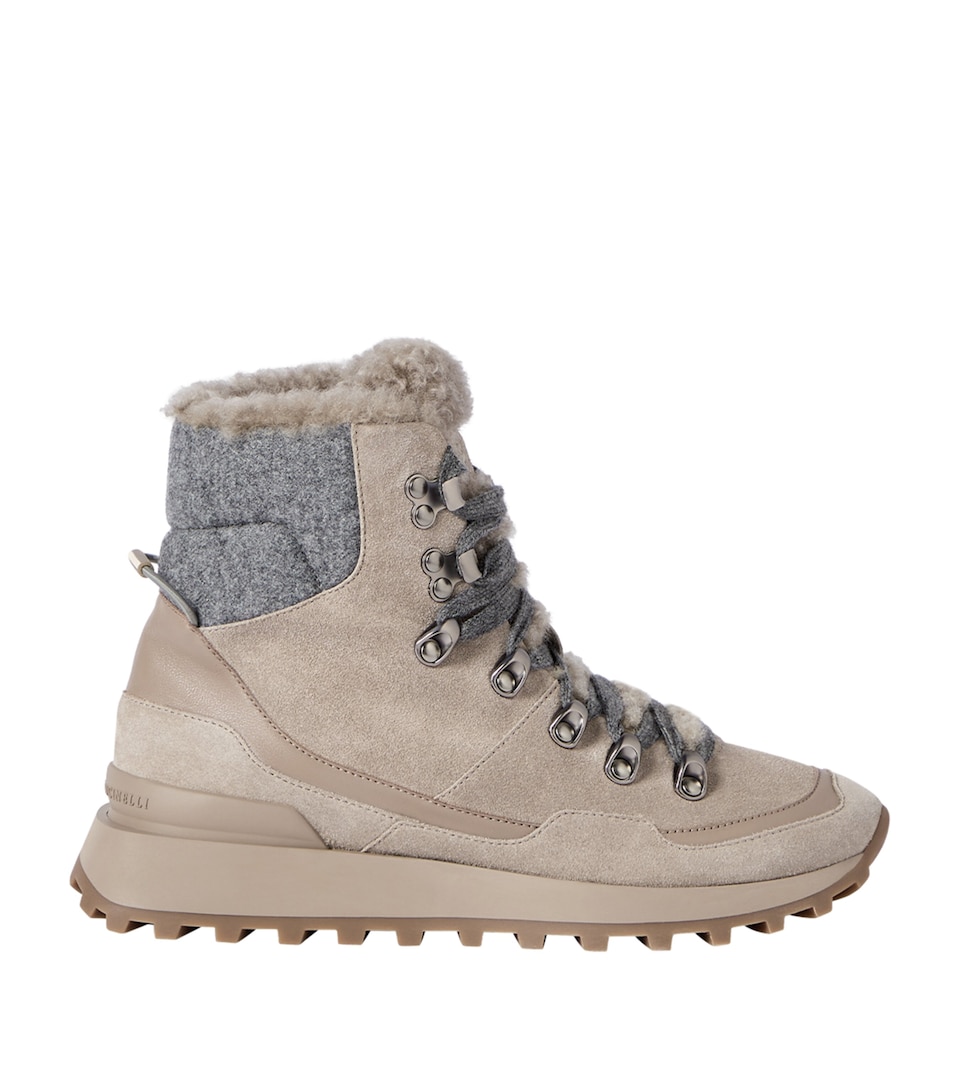 Brunello Cucinelli Suede Shearling-Trim Hiking Boots