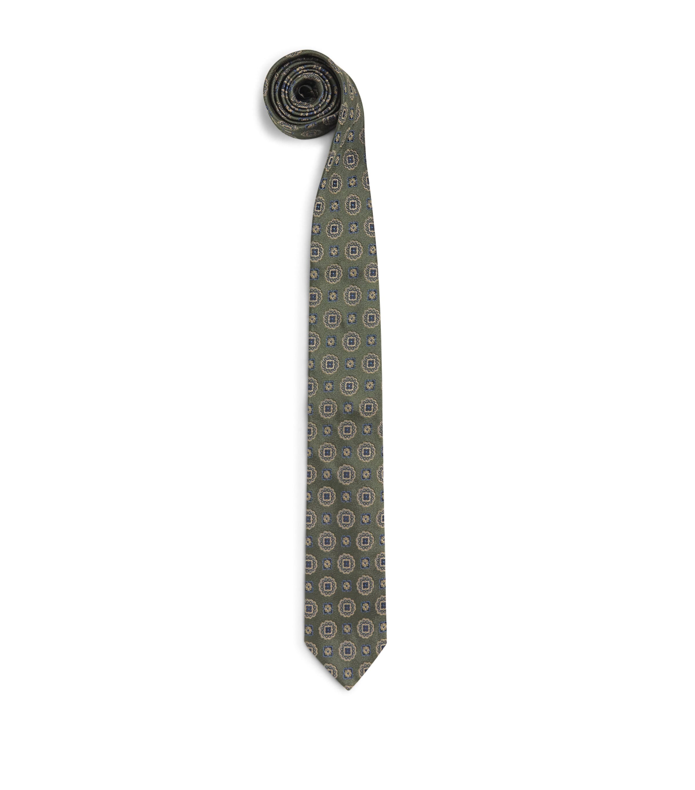 Harrods Silk Jacquard Medallion Tie Green