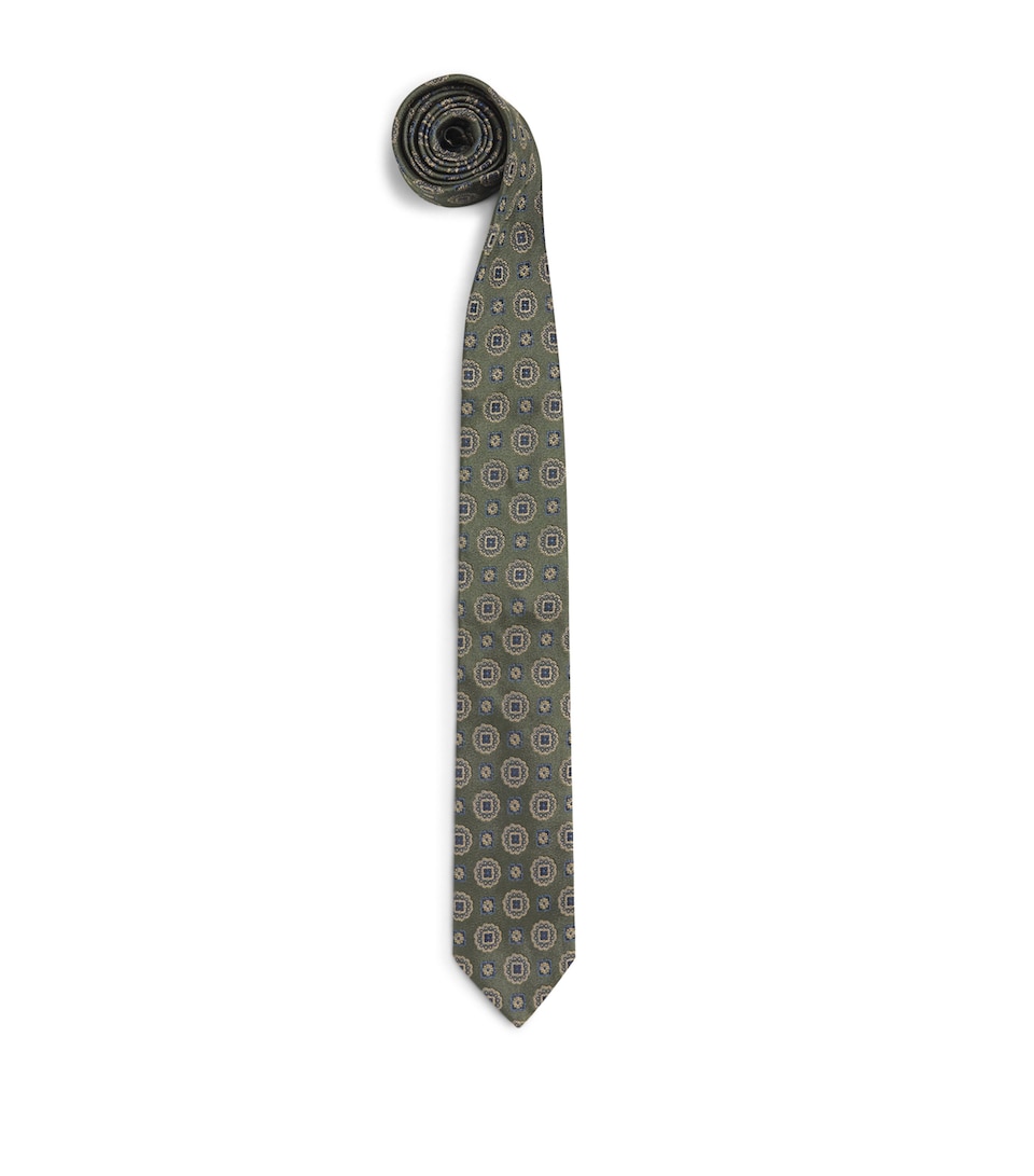 Harrods Silk Jacquard Medallion Tie Green