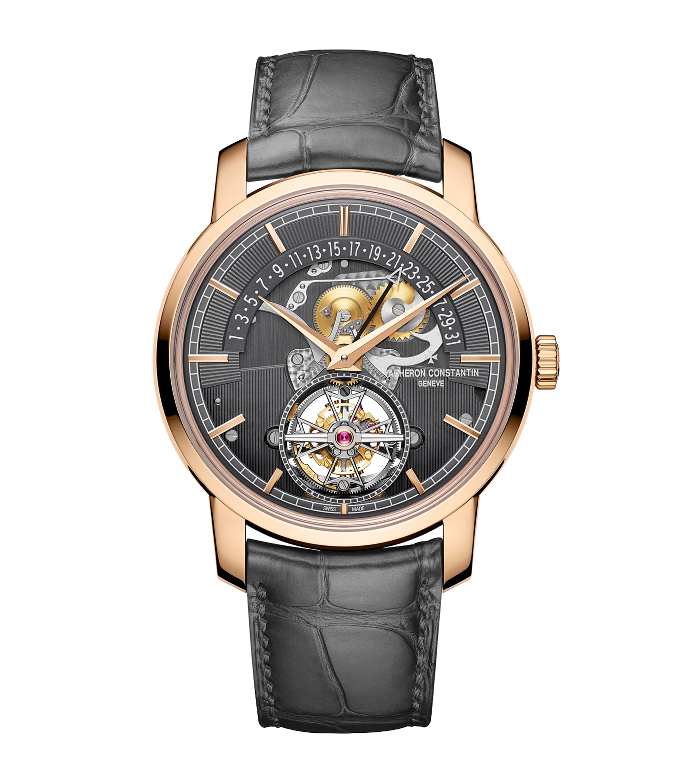 Vacheron Constantin Rose Gold Traditionelle Tourbillon Retrograde Date Openface Watch 41mm Pink Gold
