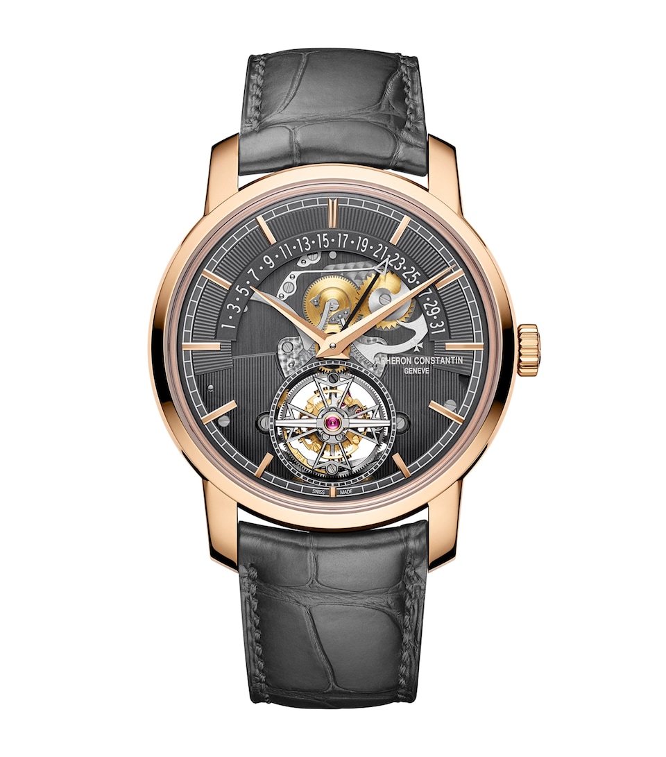 Vacheron Constantin Rose Gold Traditionelle Tourbillon Retrograde Date Openface Watch 41mm Pink Gold